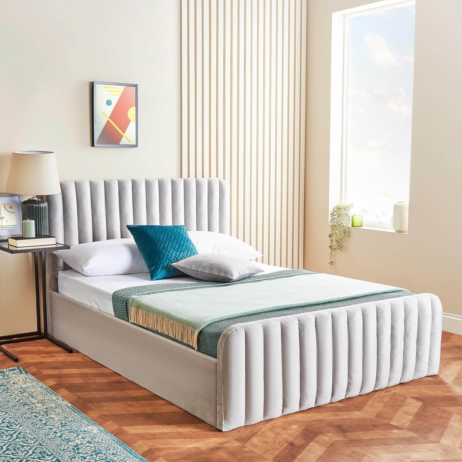 Home Treats Double 4ft6 Velvet Lined Ottoman Storage Bed  - Grey