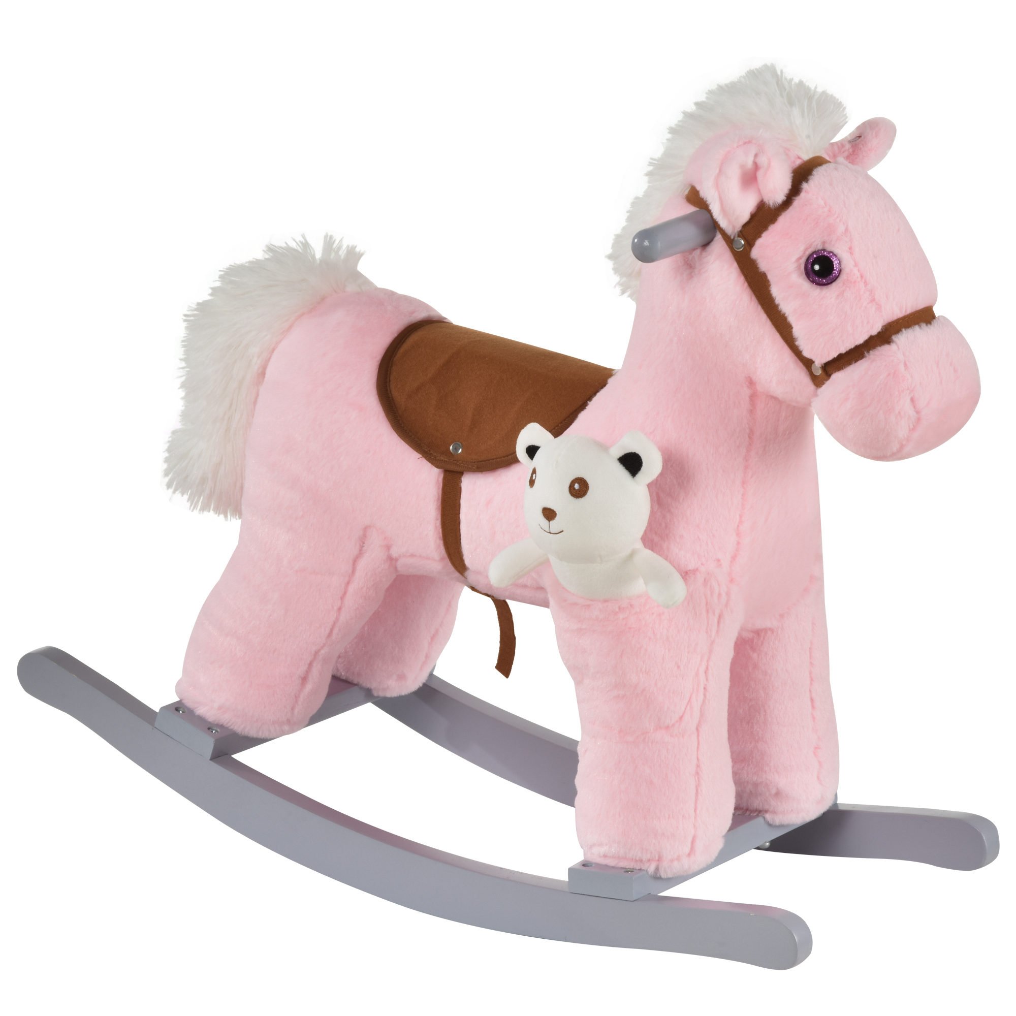 HOMCOM Plush Realistic Sounds Toddler Rocking Horse - Pink