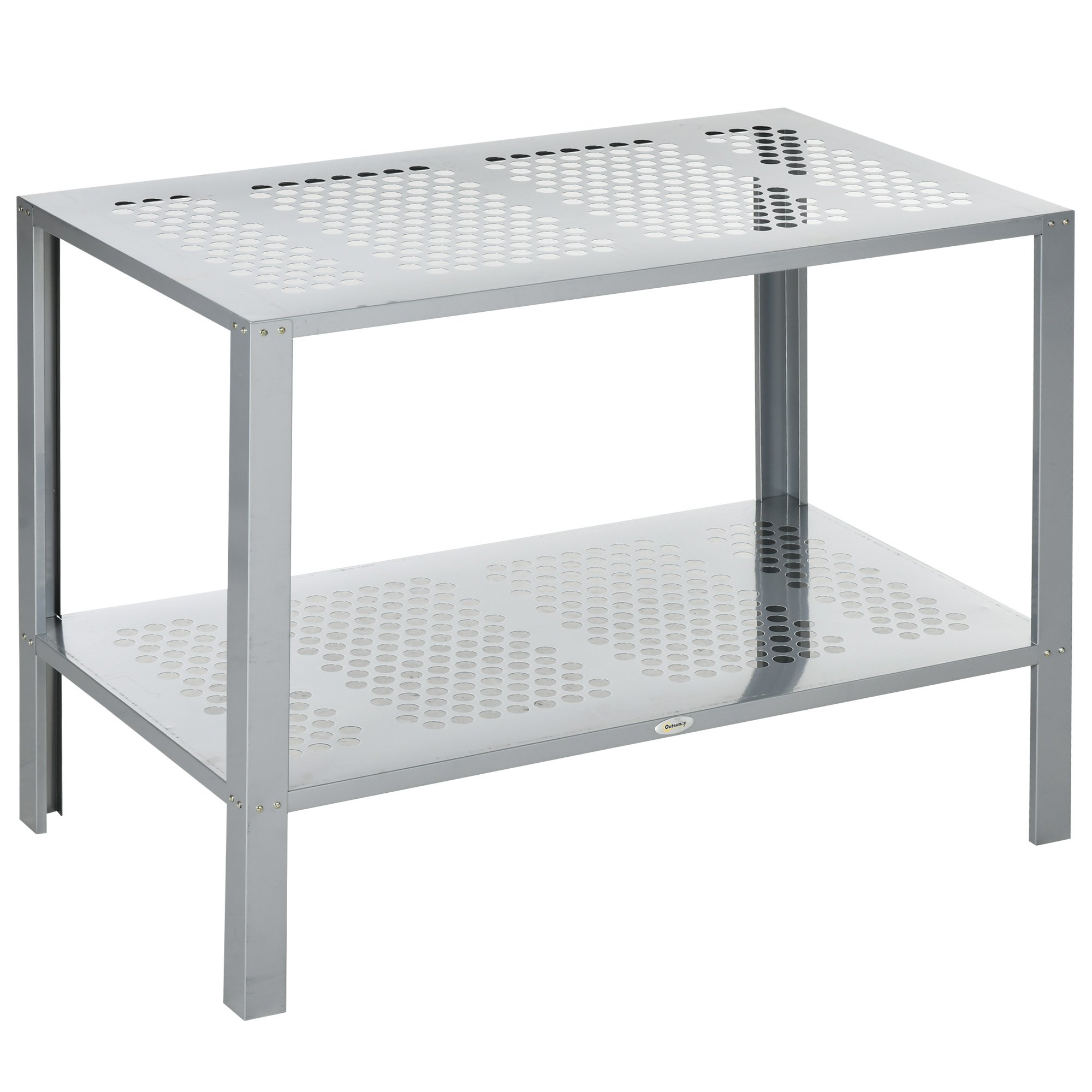 Outsunny 2 Tier Steel Corner Raised Garden Bed for Storage Organizer- Silver