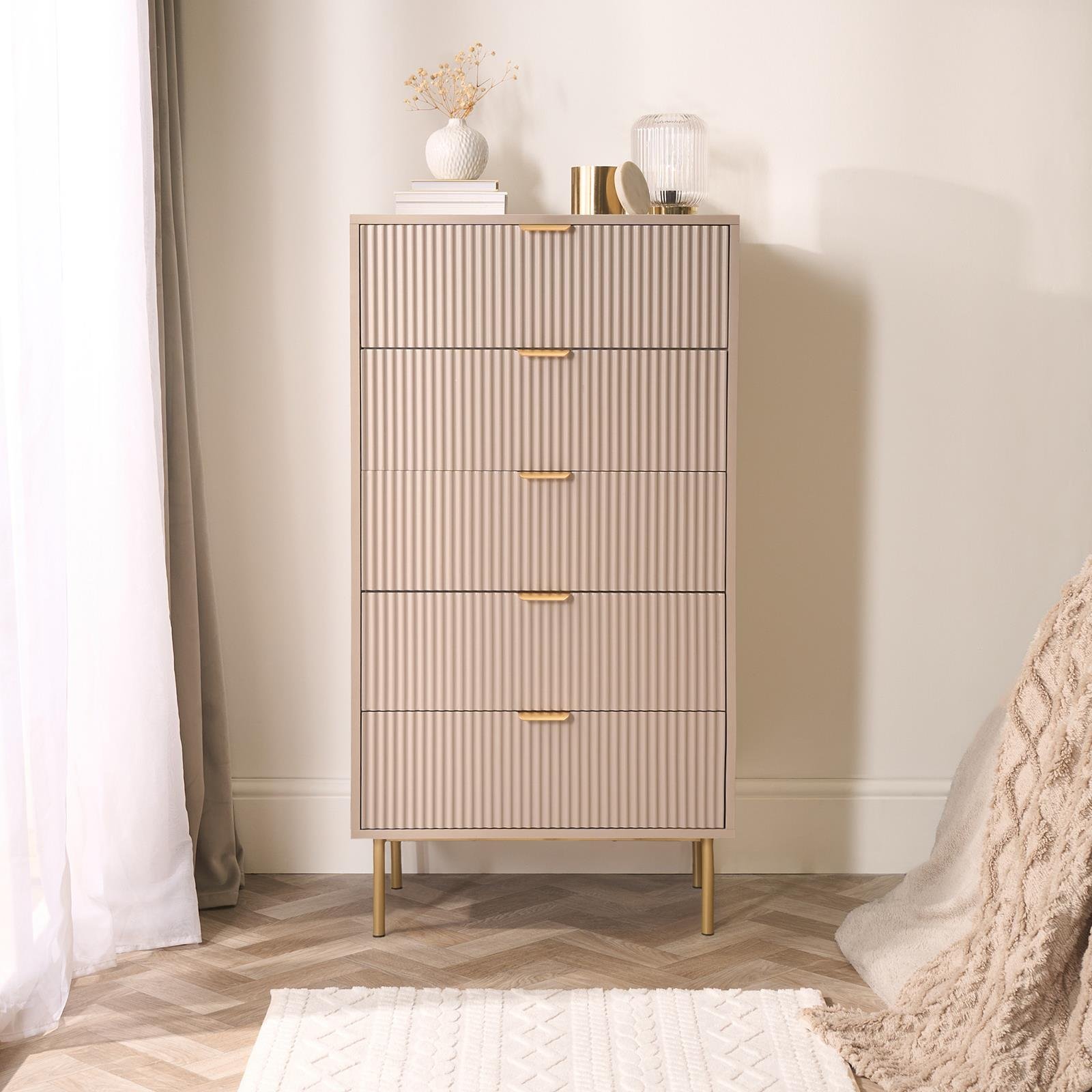 OHS Ribbed Engineered Wood 5 Drawer Unit - Natural