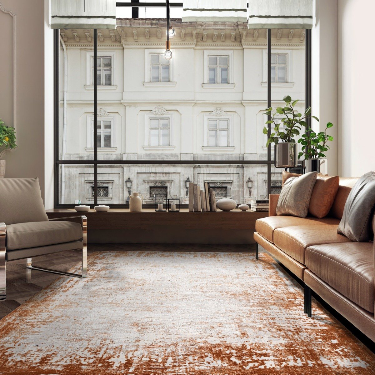Mega Flooring Orange Modern Abstract Rug - 80 x 150cm