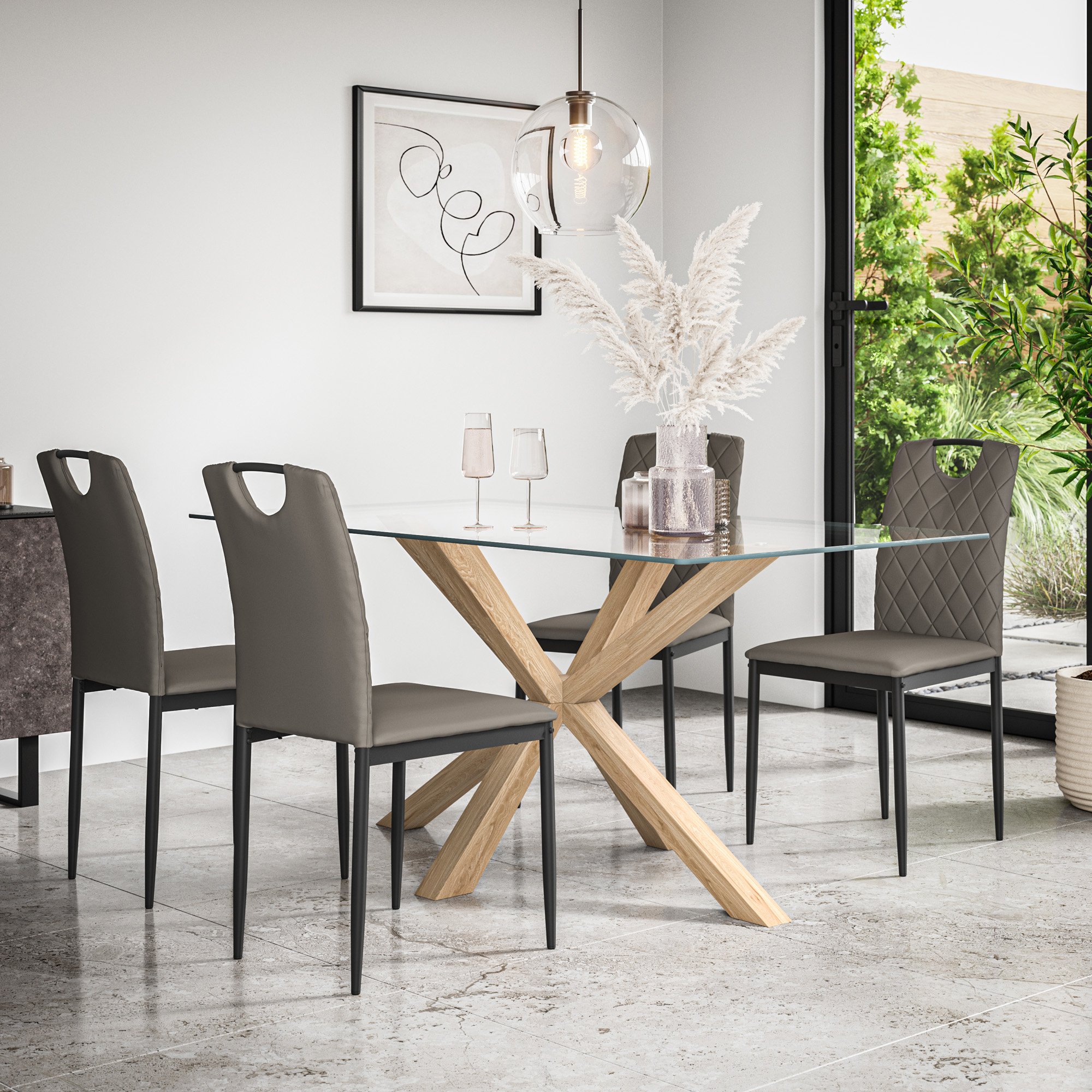 Furniture Online Etta Monza Glass Top Dining Table & 4 Grey Chairs