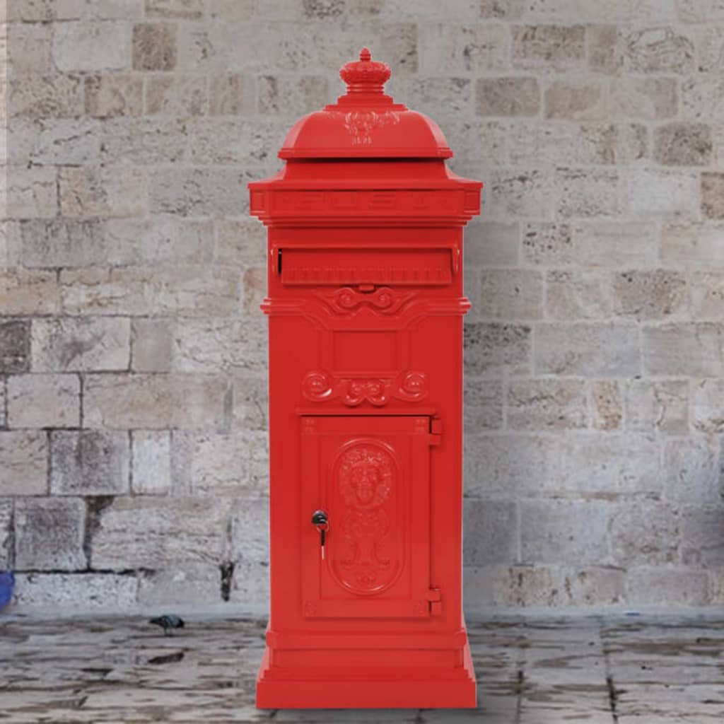 Walplus Pillar Letterbox Vintage Style Rustproof - Red - 35.5 x 32 x 102.5 cm