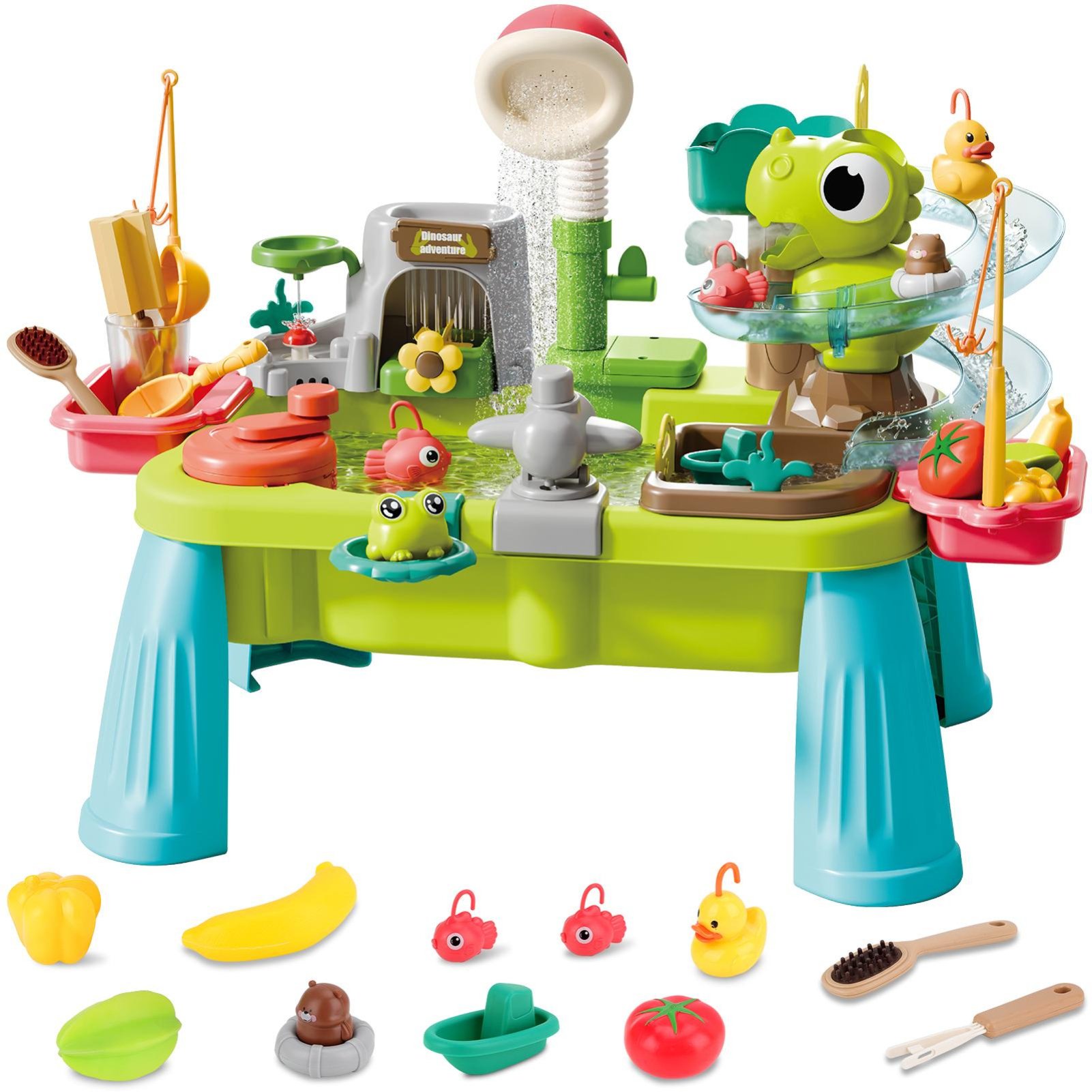 deAO Dinosaur Water Kitchen Play Sink - Green