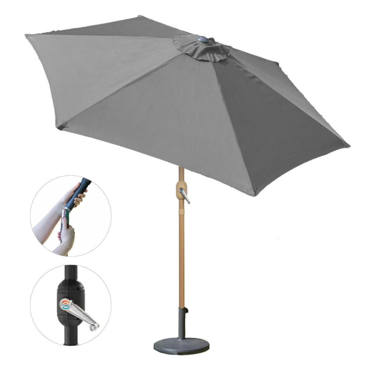 GardenKraft 2m Crank & Tilt Parasol - Light Grey with Wood Pole