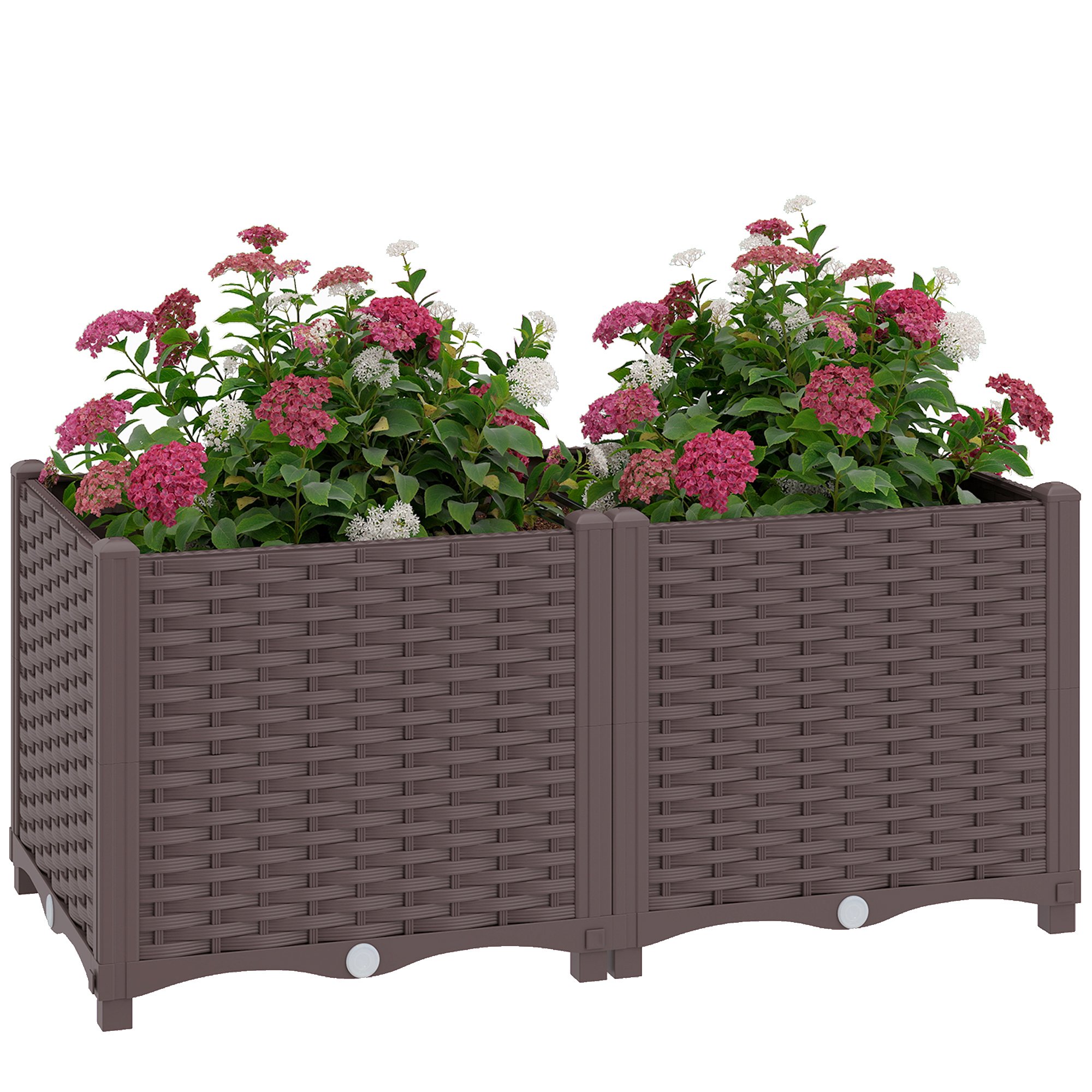 Outsunny Raised Garden Bed with Drainage Holes and Plugs - Brown