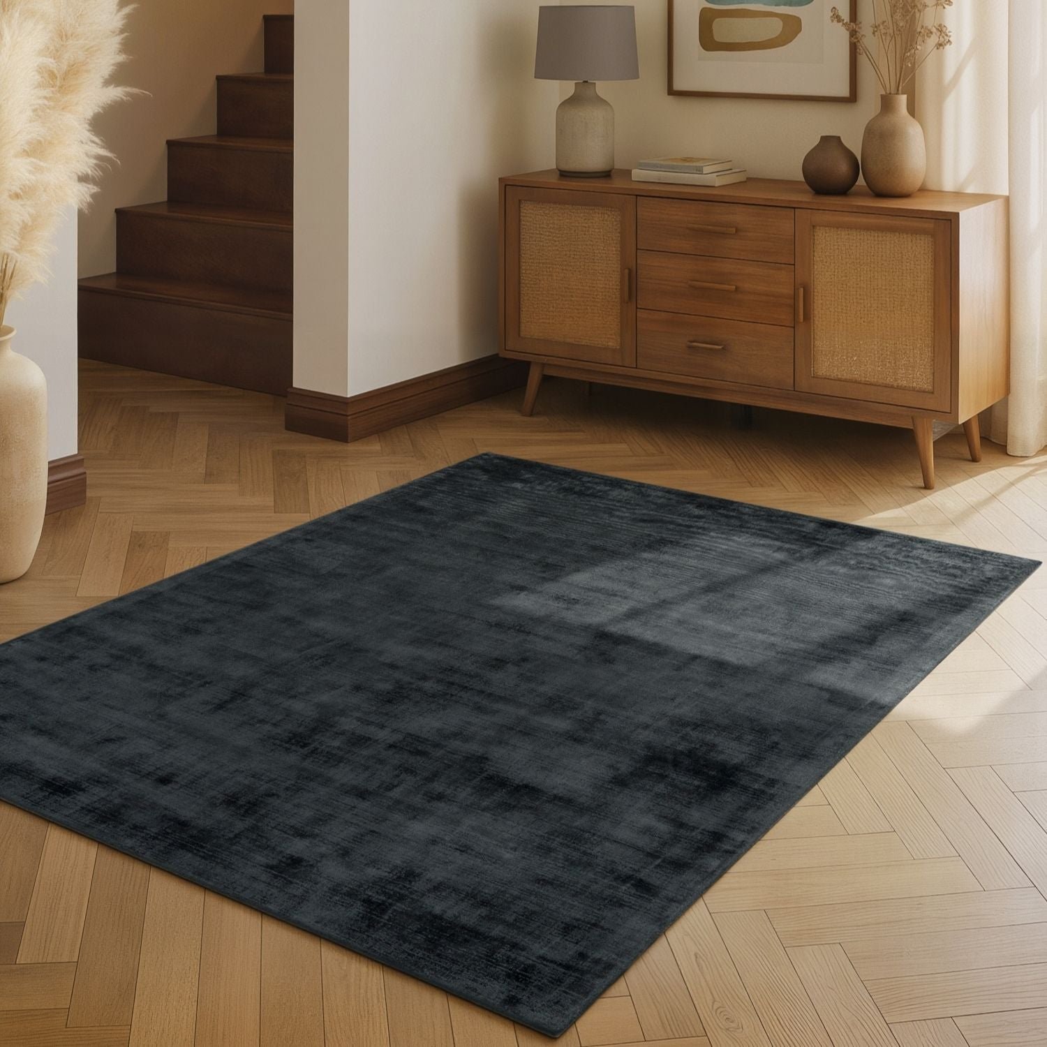 Hanse Home Black Vikosa Jane Plain Rug - 120 x 180cm