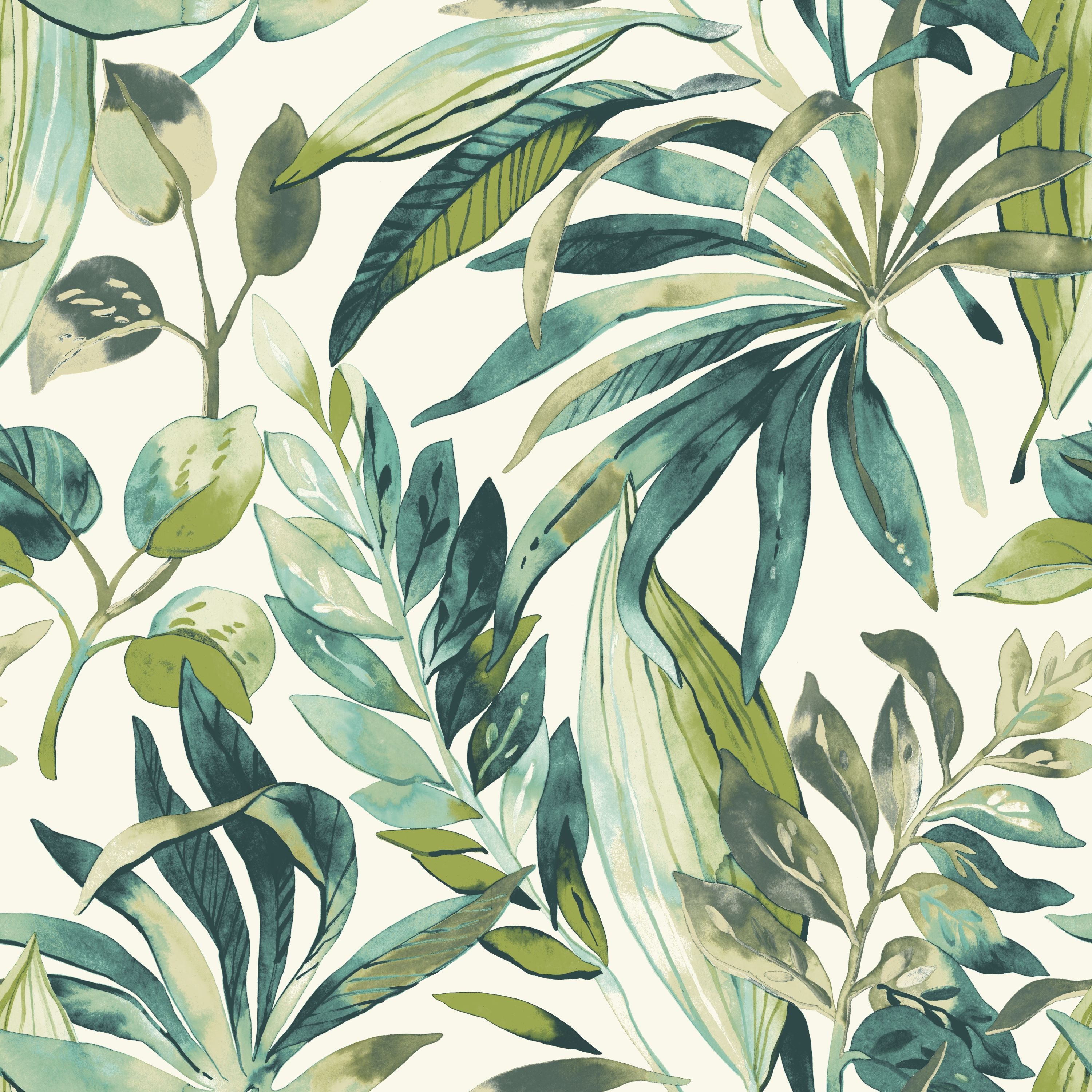 Grandeco Inky Palm Botanical Jungle Textured Wallpaper - Green