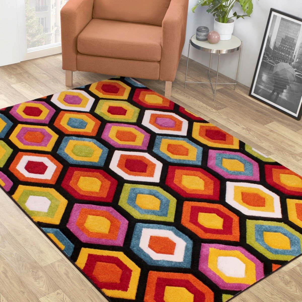 Mega Flooring Multi Modern Geometric Runner - 66 x 230cm