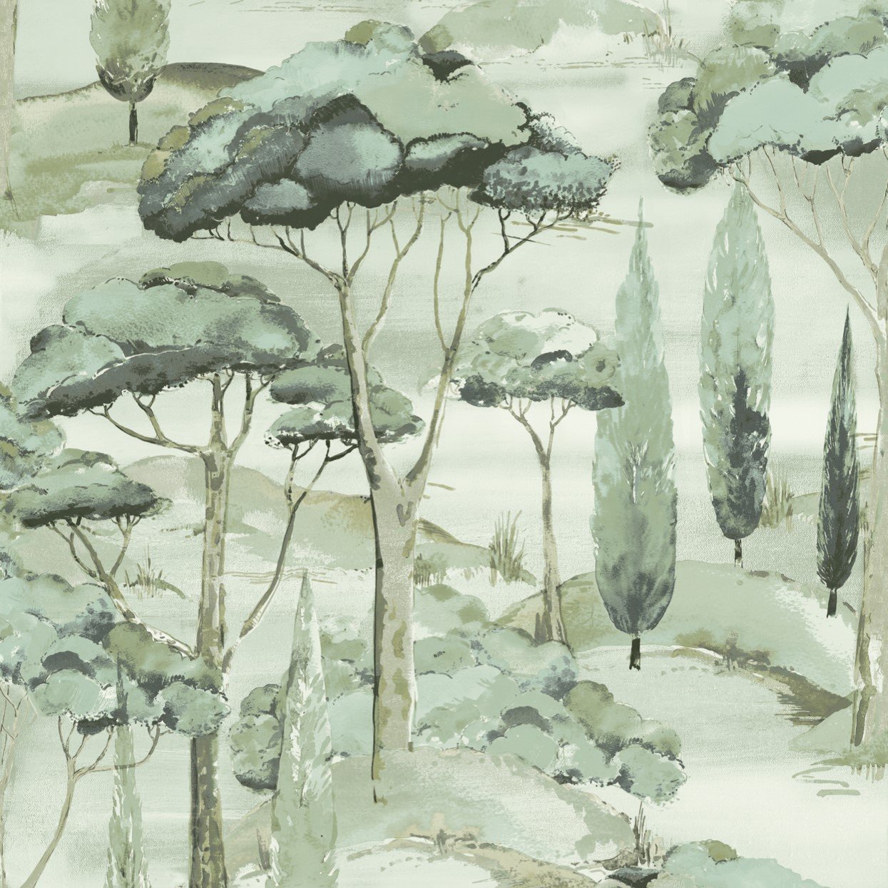 Grandeco Canopy View Contemporary Scenic Tree Toile Textured Wallpaper - Green
