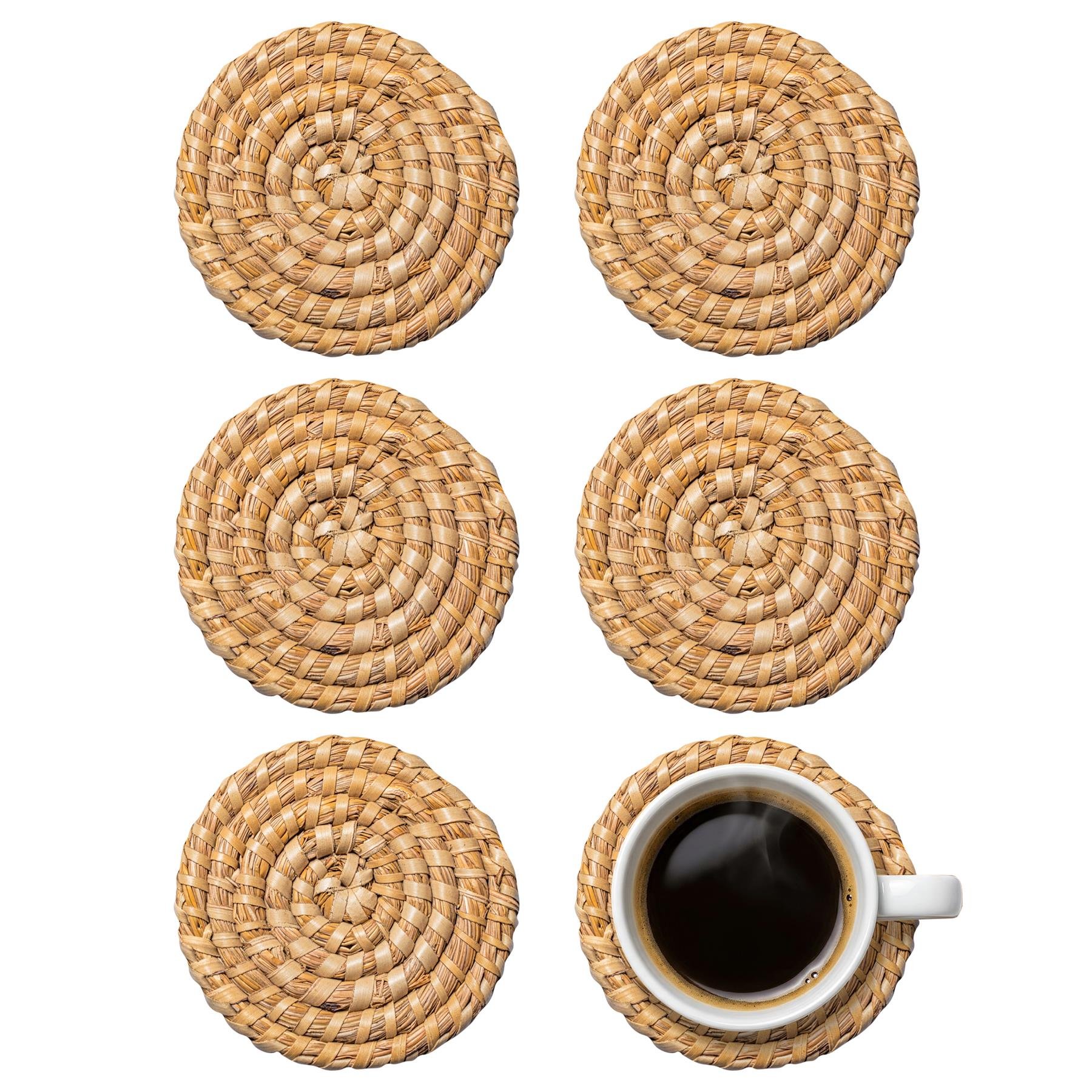 Argon Tableware Round Woven Palm Leaf Coasters - Pack of 6