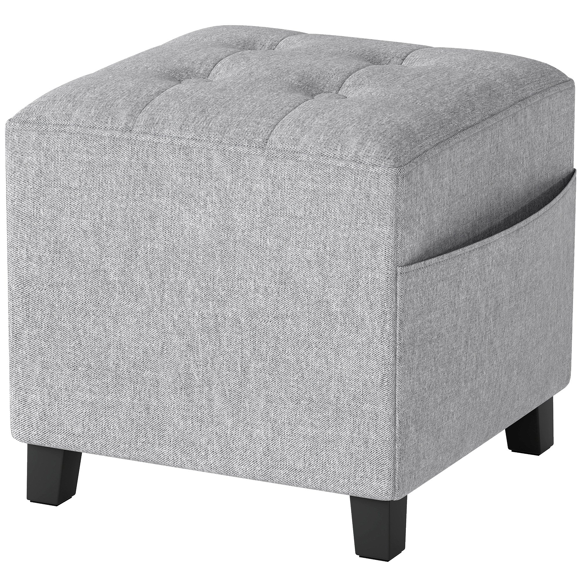 HOMCOM Linen Footstool with Side Pocket - Light Grey