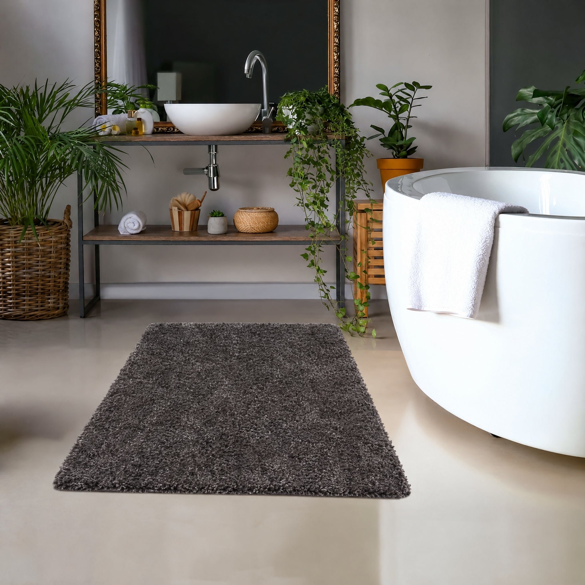 The Rugs Dark Grey Washable Plain Design Nonslip Shaggy  Rug - 60 x 100cm