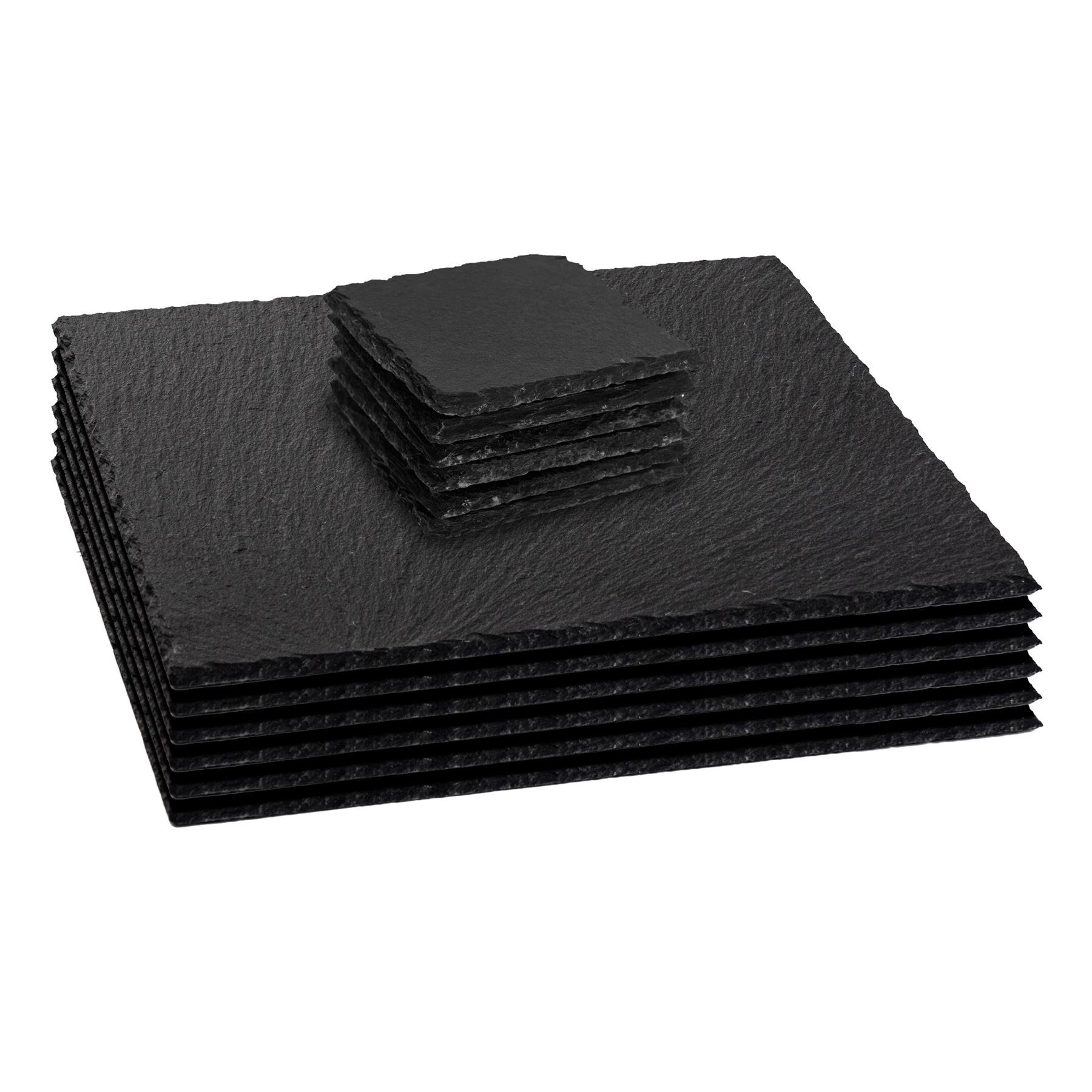 Argon Tableware 12 Piece Square Slate Placemats & Coasters Set - 33cm