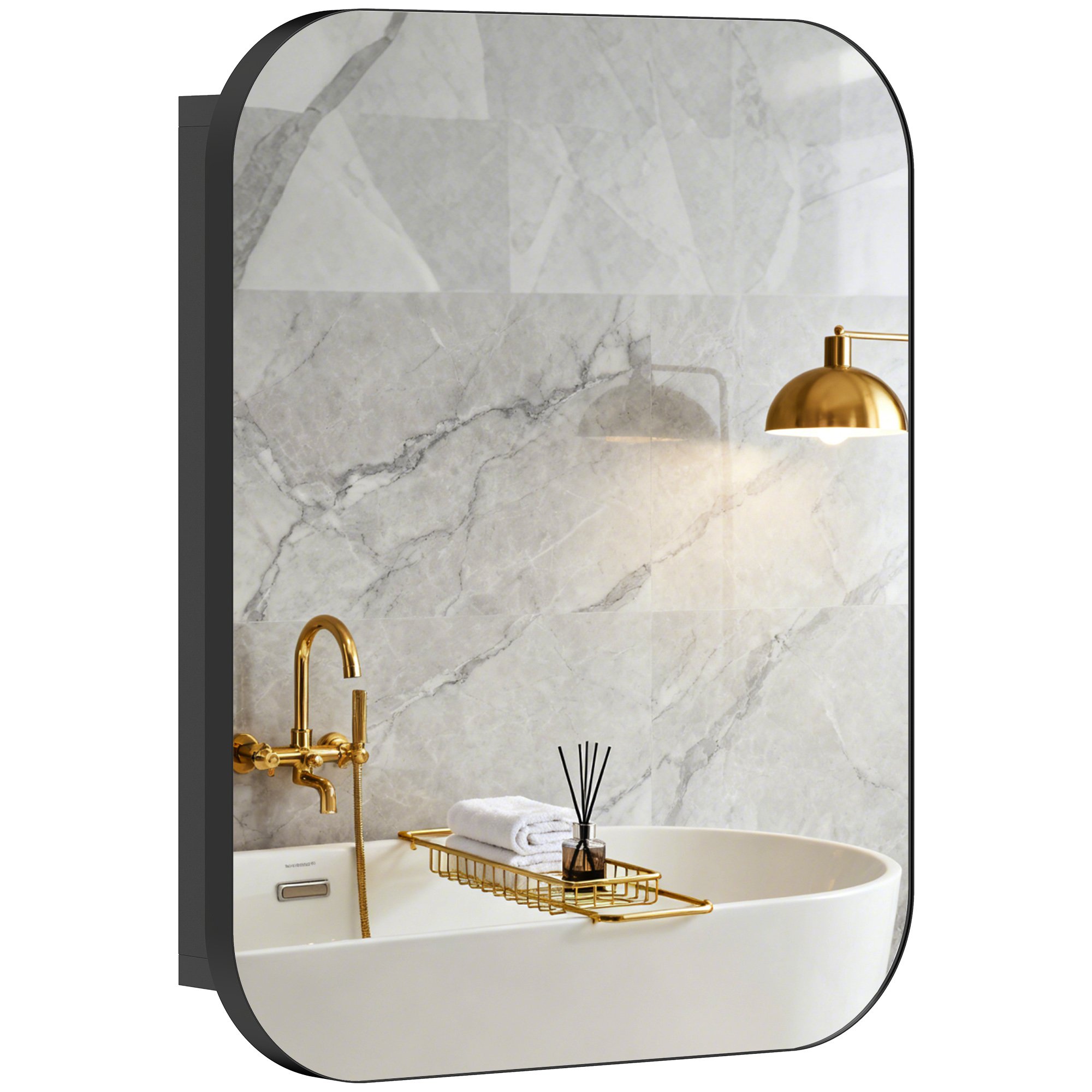 HOMCOM Wall Mounted Bathroom Mirror Cabinet with Soft Close Hinges - Black