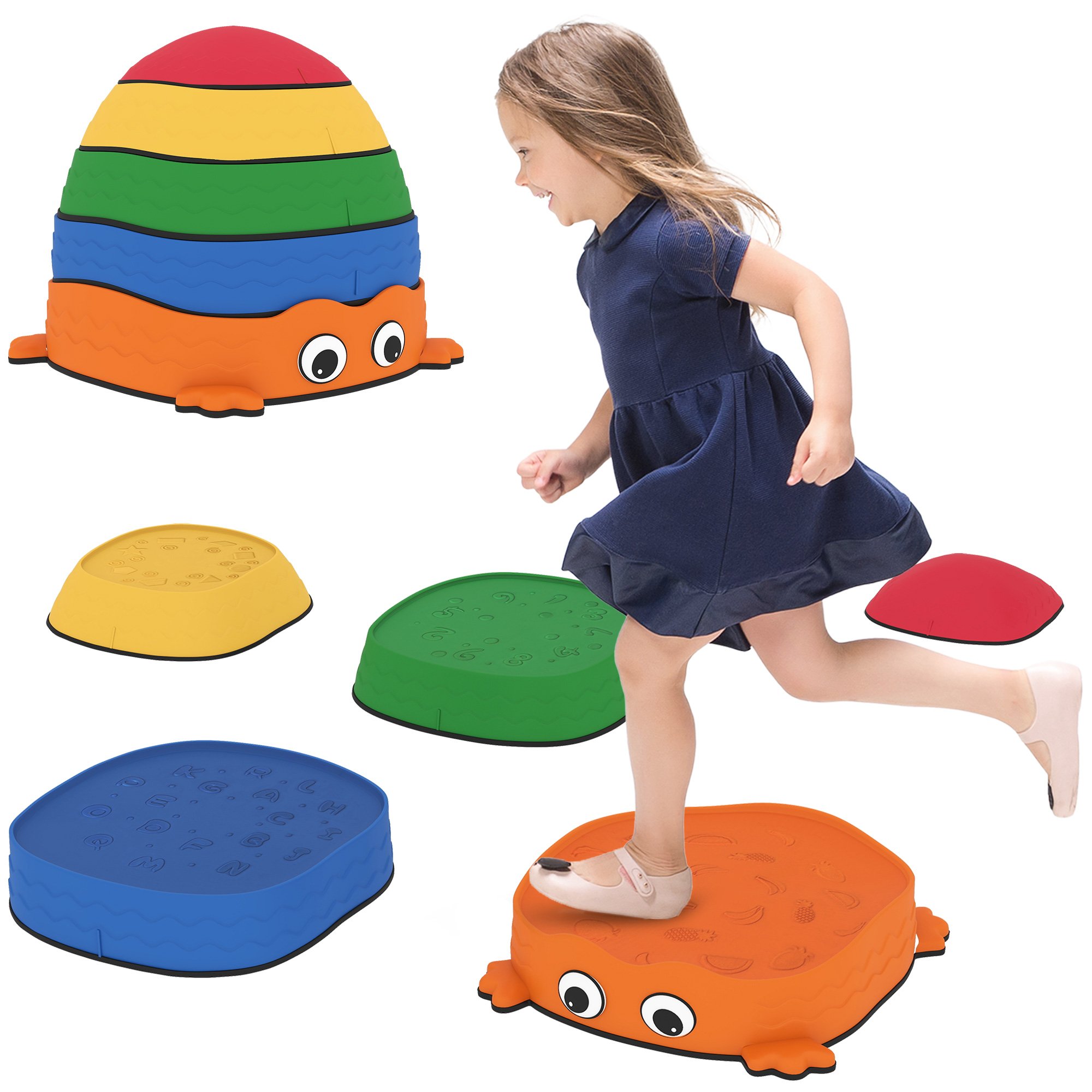 AIYAPLAY 5 Piece Kids Frog NonSlip Stackable Stepping Stones - Multicoloured