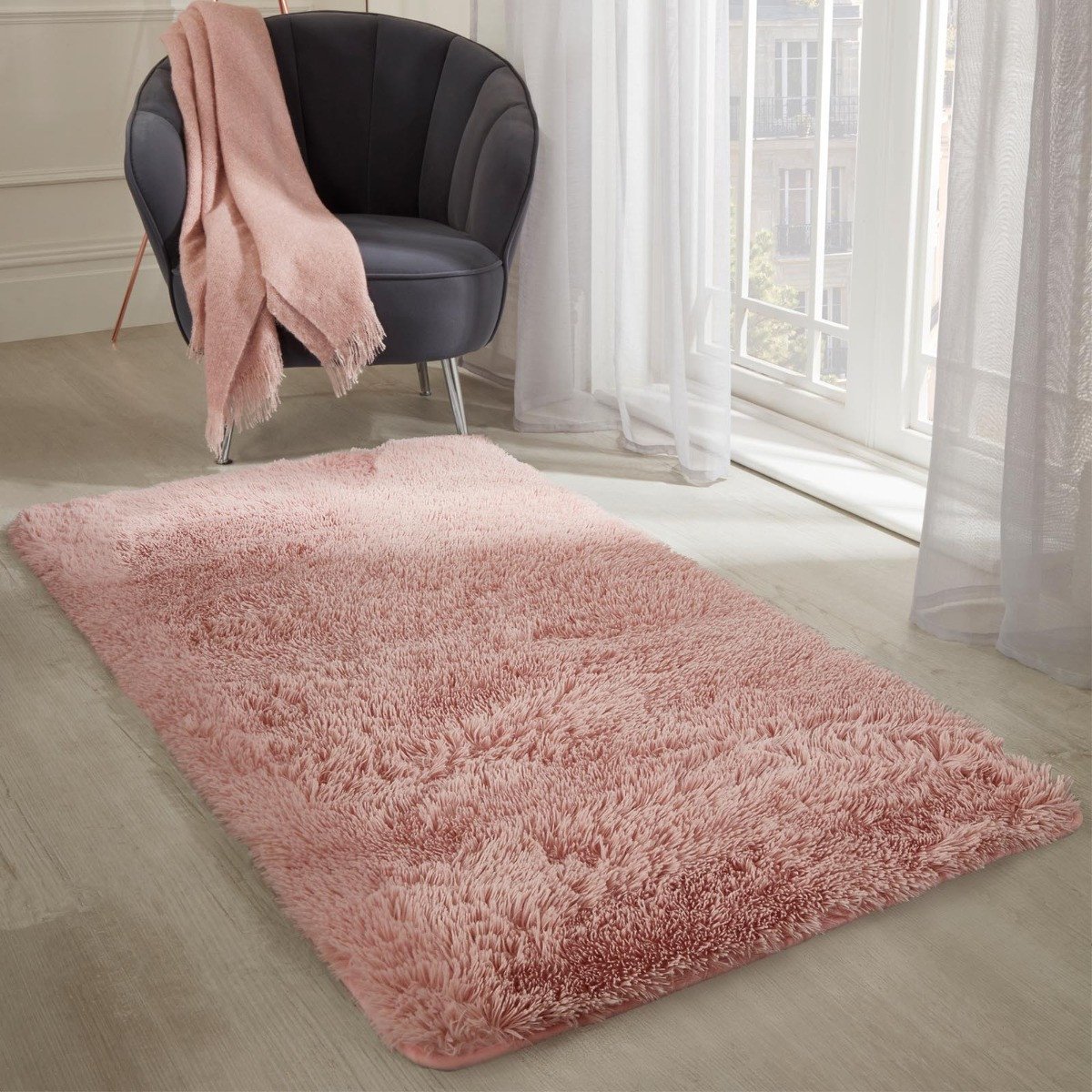 OHS Soft Fluffy Fleece Rug - 120 x 170cm - Blush