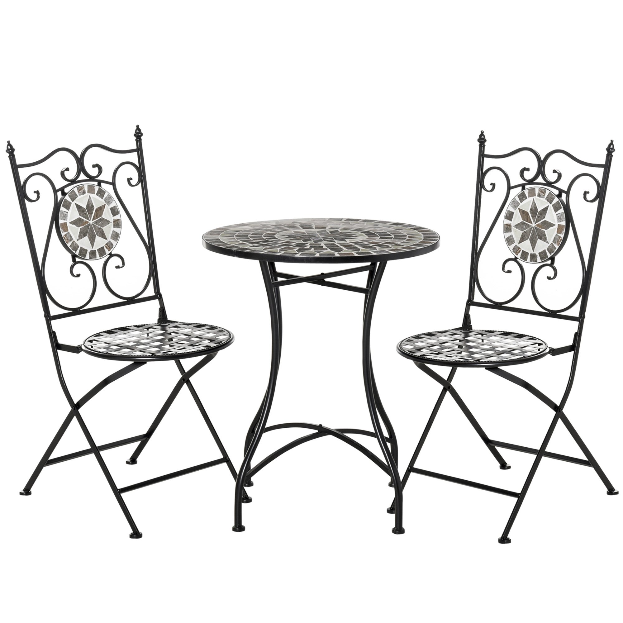 Outsunny 2 Seater Metal Mosaic Garden Bistro Set - Grey