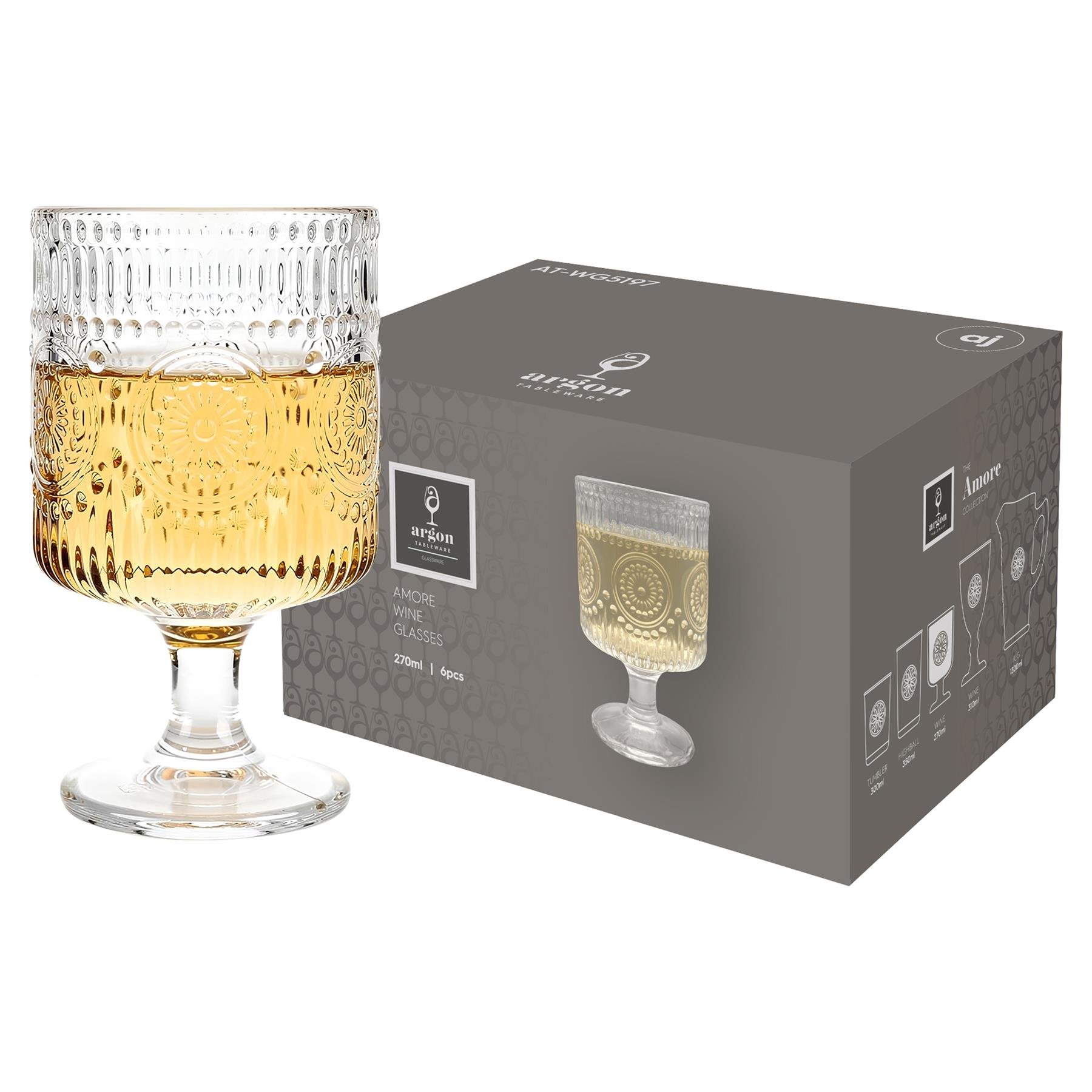 Argon Tableware Amore Ribbed Wine Glasses -  Pack of 24 - 270ml
