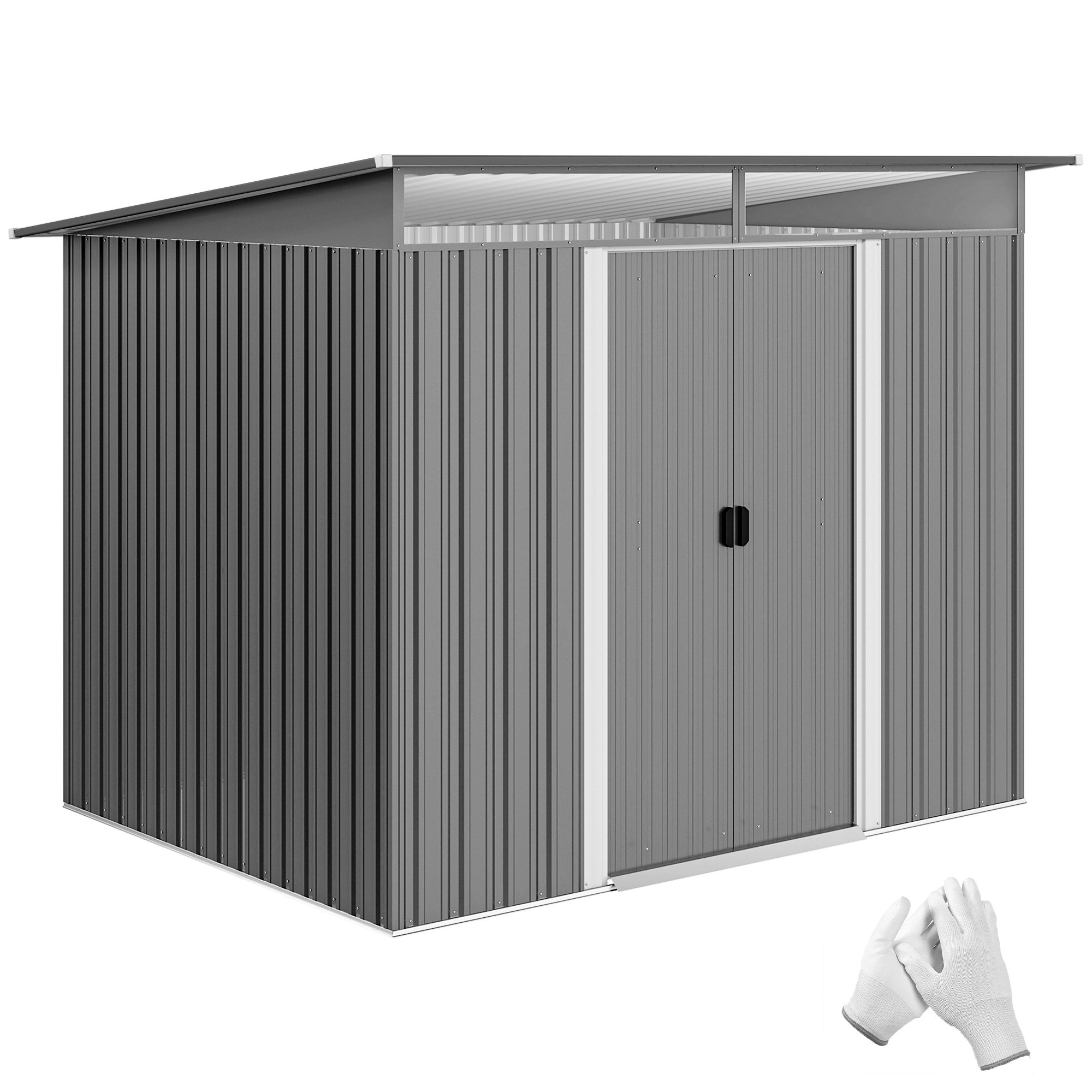 Outsunny Metal Garden Shed with Lightsky Panels and Double Doors - Light Grey