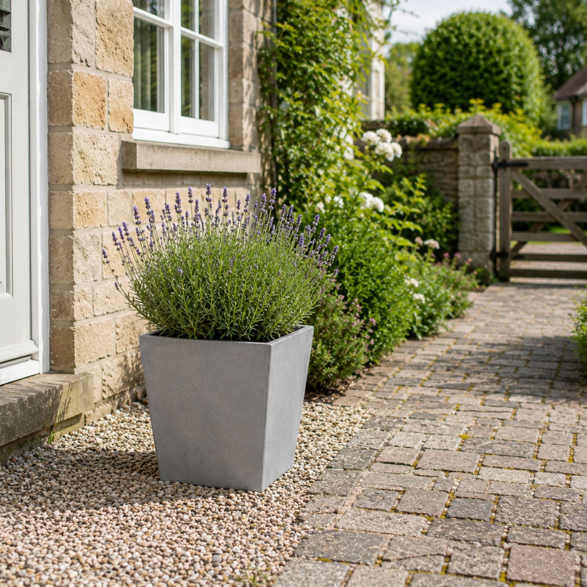 Fargro Home and Garden 58L Polystone Square Plant Pot - Light Grey