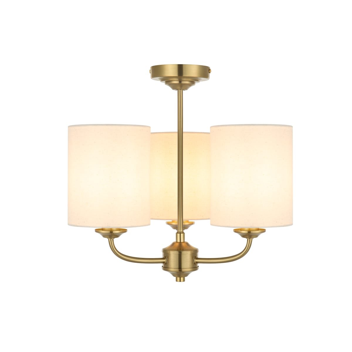 Cosylyte Winston 3 Light Classic Faux Linen Drum Shade Ceiling Light - Brass