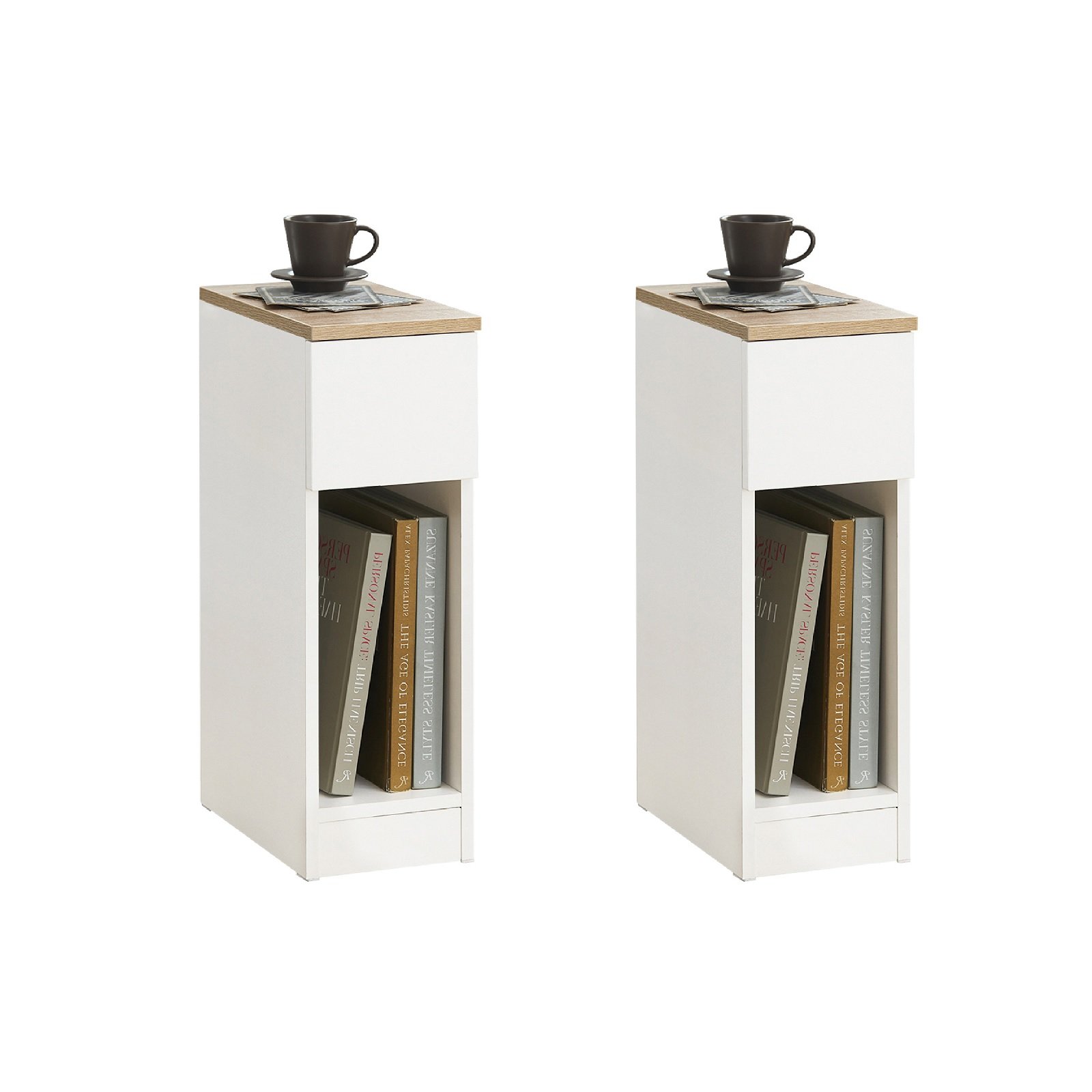 SoBuy Set of 2 1 Drawer 1 Tier Slim Bedside Table - White