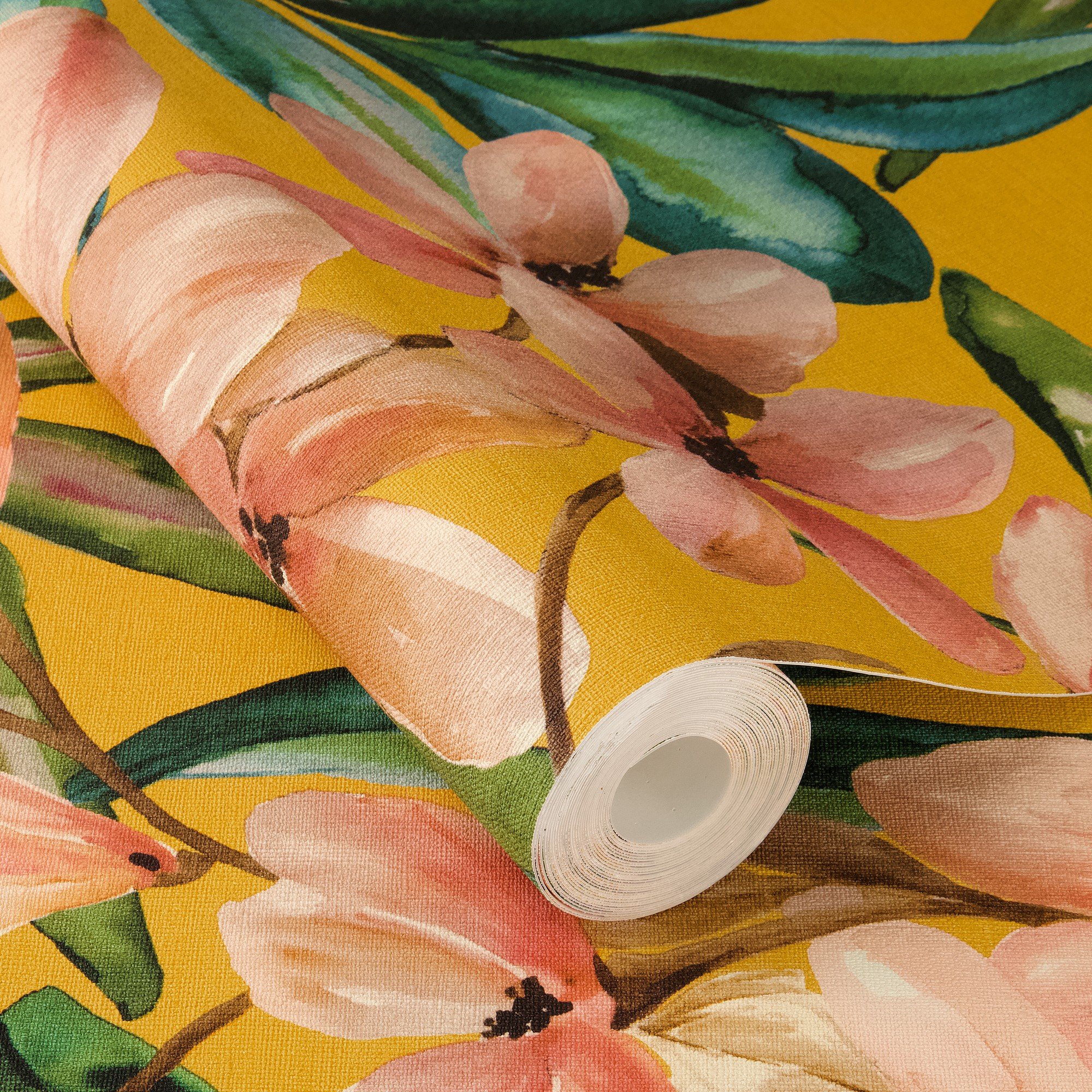 Rasch x Tesa Magnolia Floral Peel Stick Textured Wallpaper - Yellow
