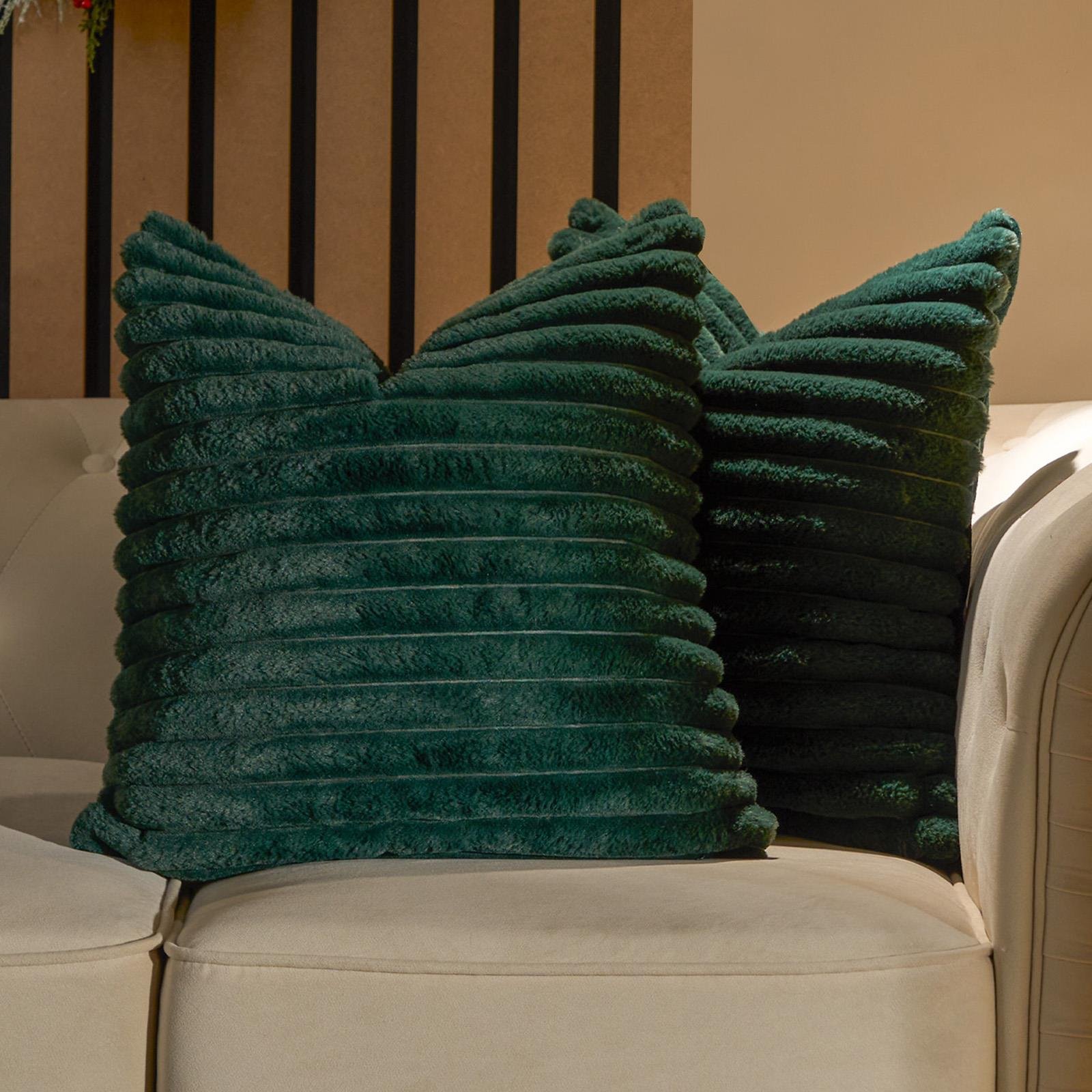 OHS 2 Pack Faux Fur Thick Rib Cushion Covers 45 x 45cm - Green