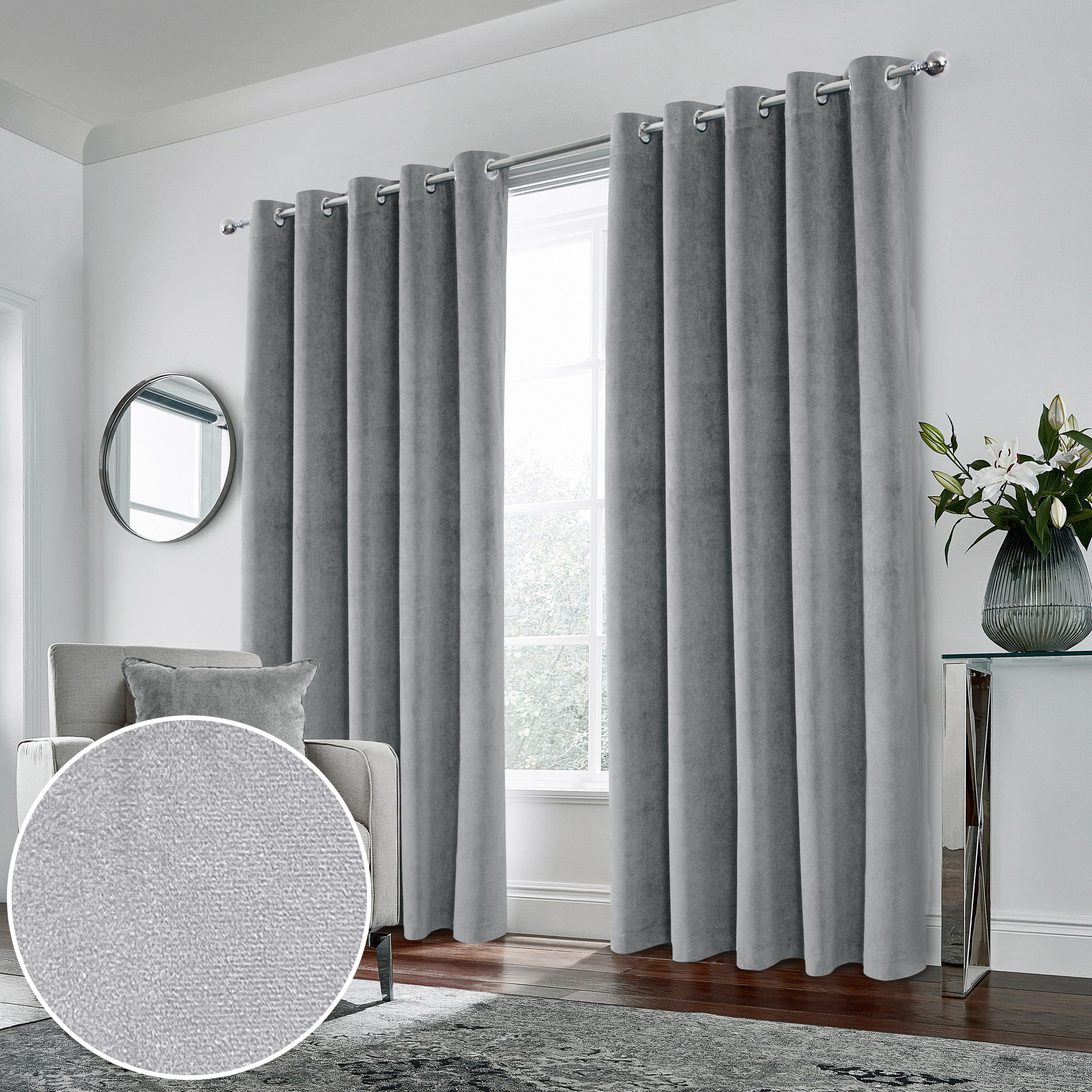 Enhanced Living Hampton Eyelet Blackout Thermal Curtains - 168 x 229cm - Grey
