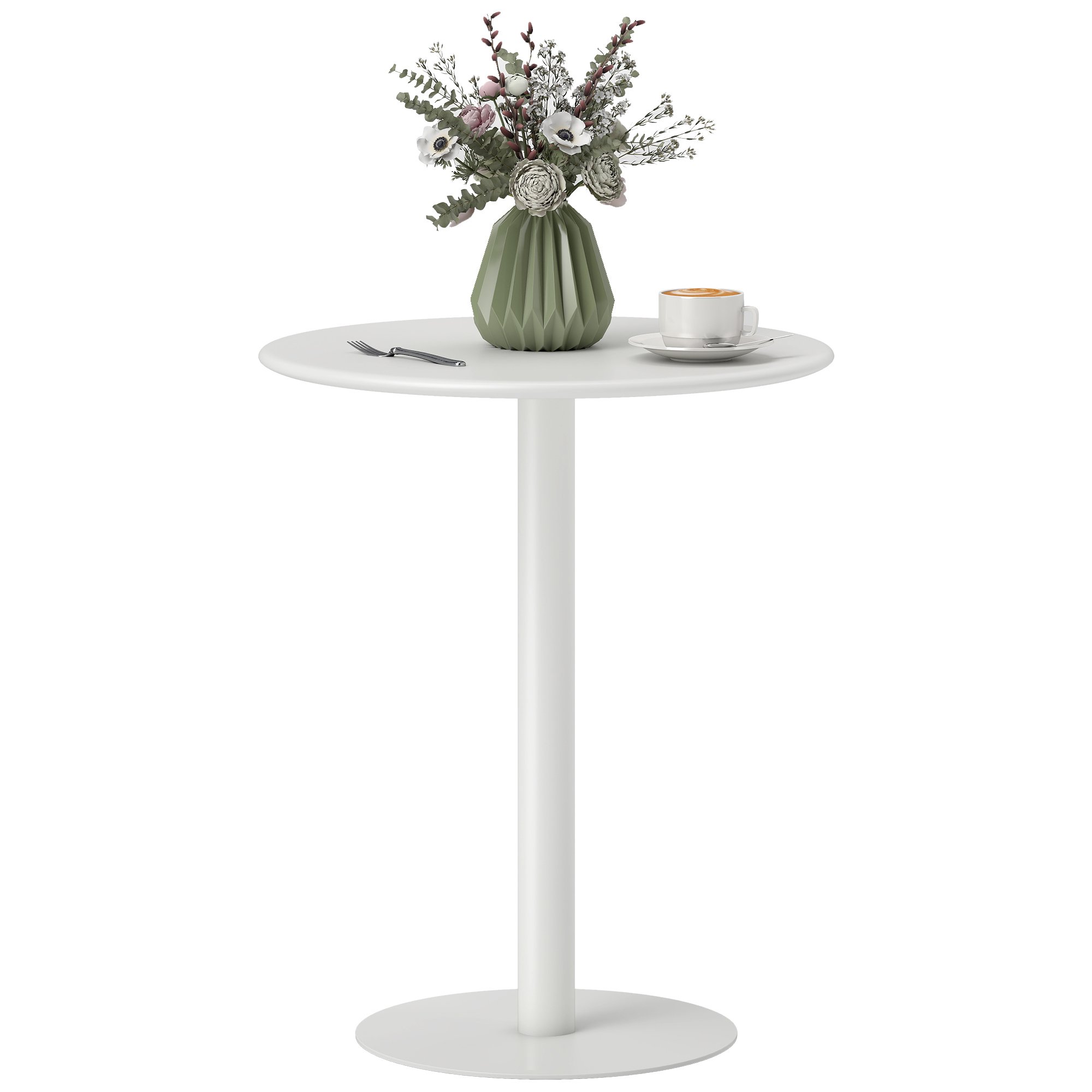 HOMCOM 2 Seater Round Steel Base Dining Table - White