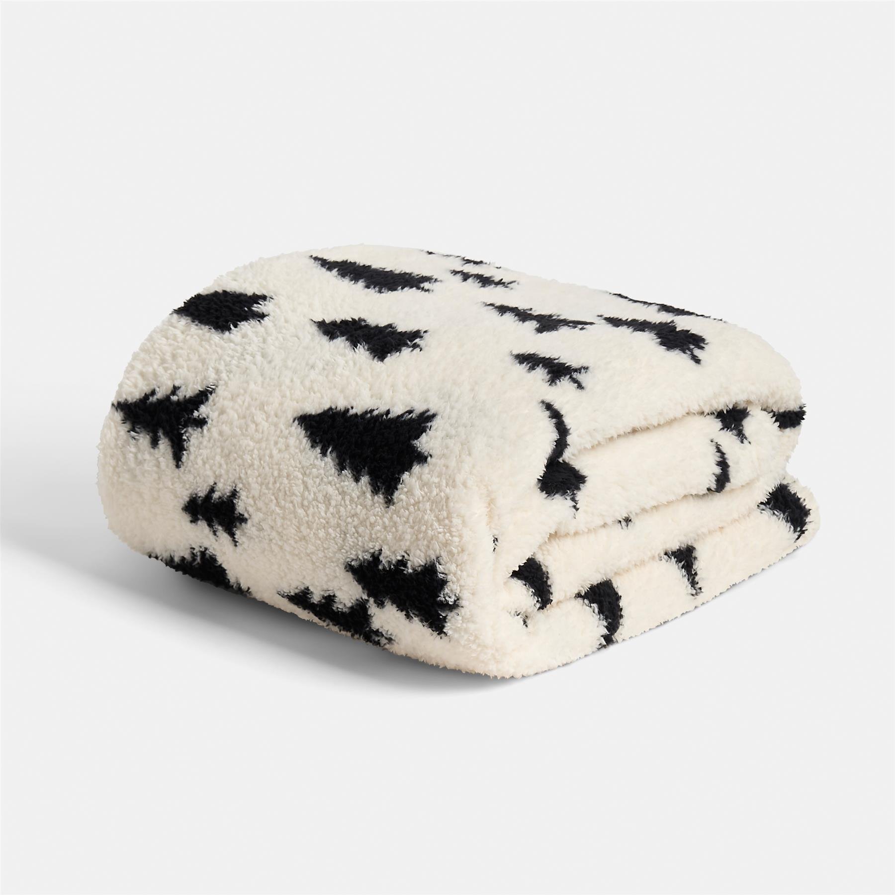 OHS Christmas Tree Print Teddy Blanket Throw 150 x 200cm - Mono