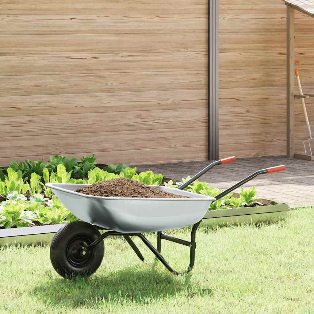 Walplus Steel Wheelbarrow and - Silver and Black - 133 x 62.5 x 58 cm