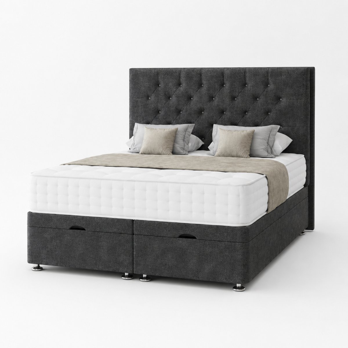 Comfy Deluxe 3ft Single End‑lift Ottoman Storage Bed Set - Grey