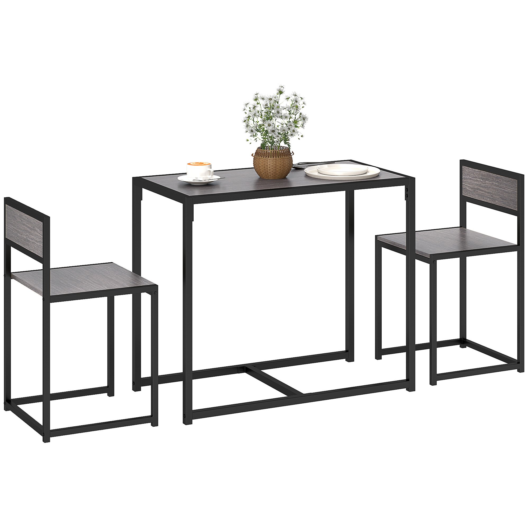 HOMCOM 3 Piece Rectangular Dining Table and Chairs Set - Grey