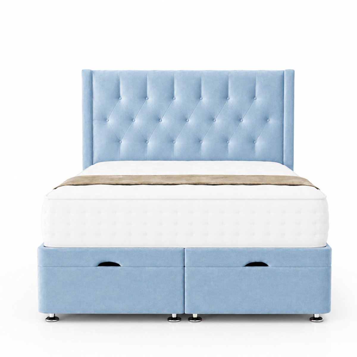Comfy Deluxe Miami Wing  6ft Superking  End Lift Ottoman Bed Set - Sky Blue