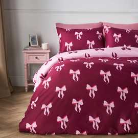 OHS Bows Microfibre Reversible Bedding Set Duvet Cover Set Burgundy - King