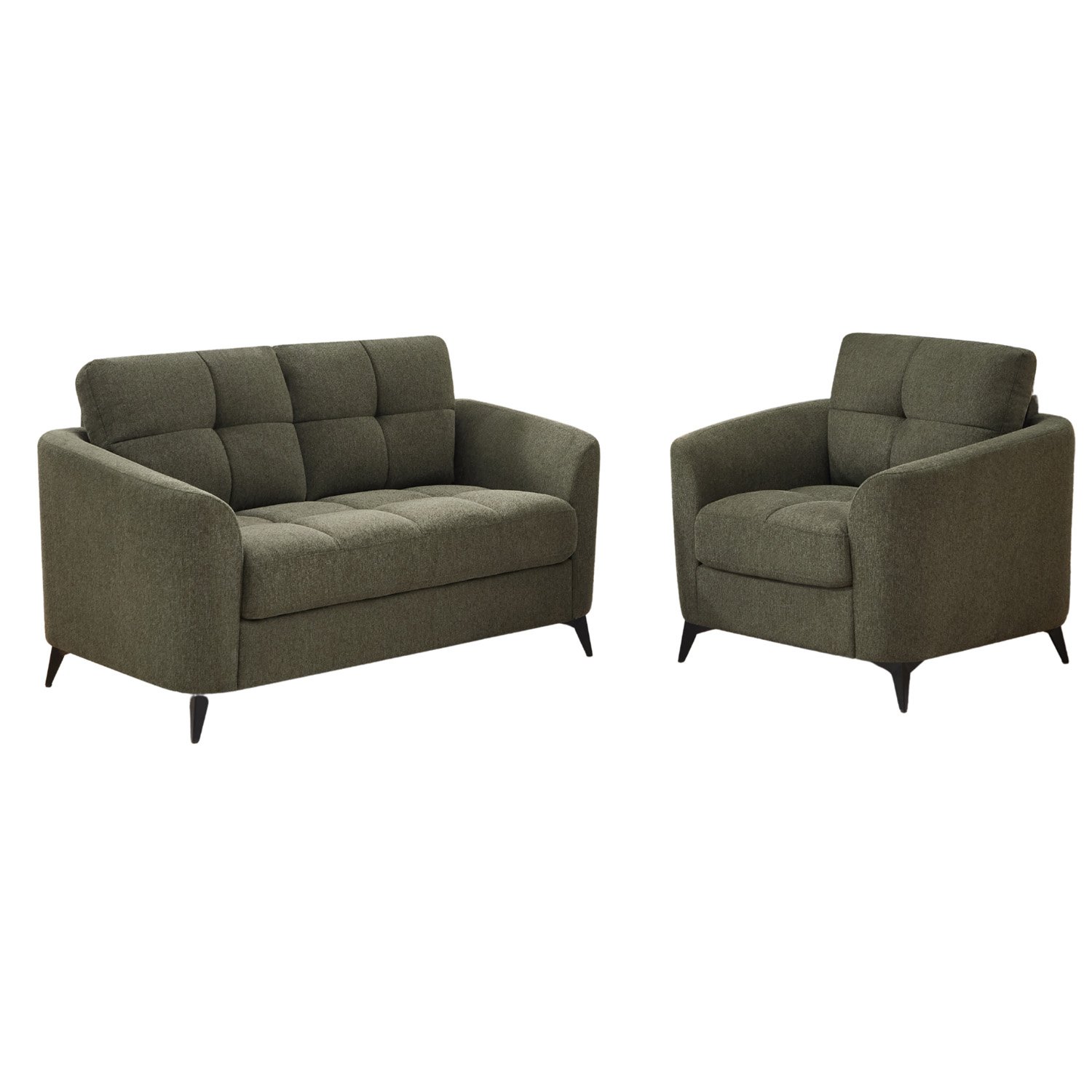 Furniture Online Solna Scandi Style Linen 1+2 Seater Sofa Set - Green