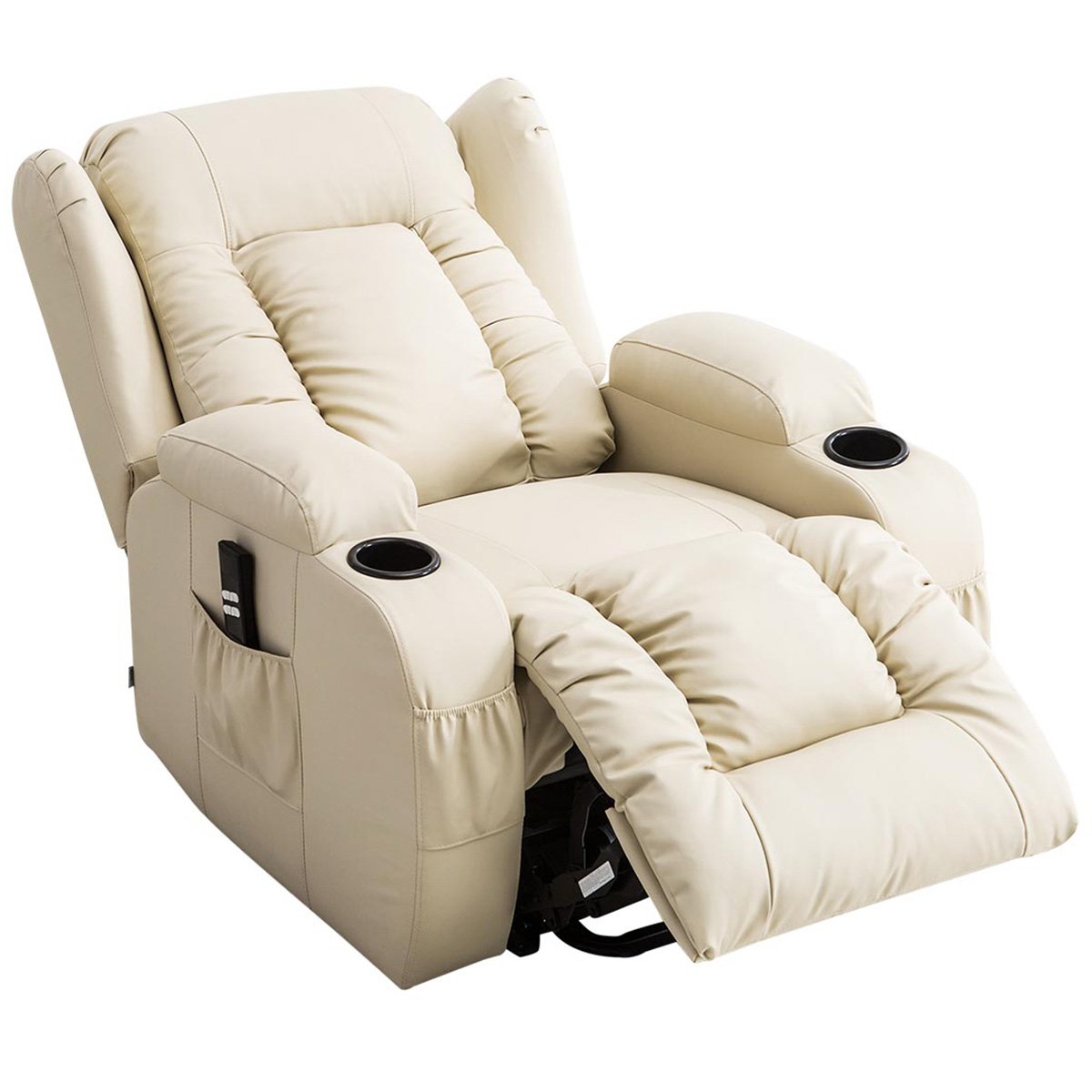 Furniture Online Caesar Dual Motor Rise Recliner Heat And Massage Chair - Cream