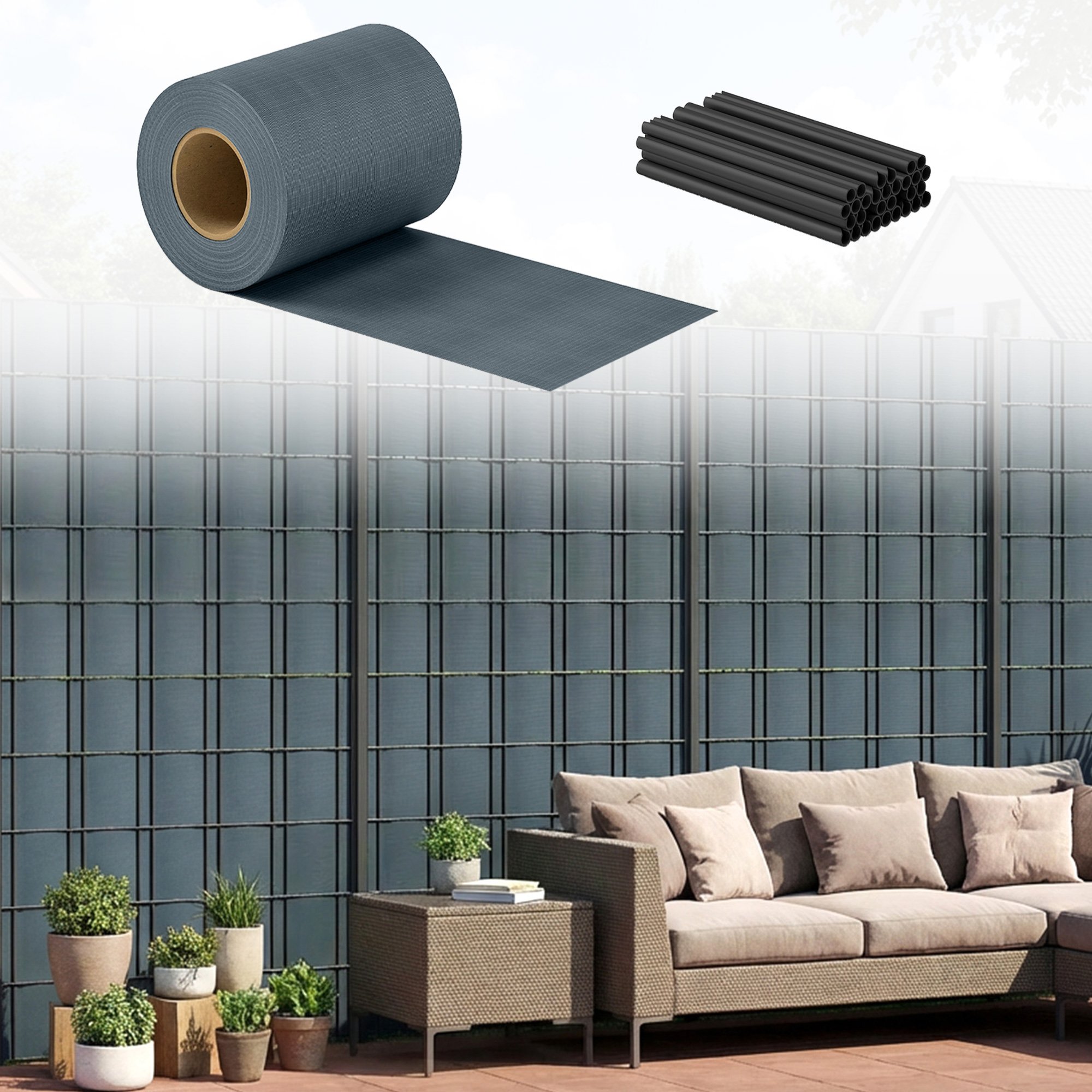 Outsunny Waterproof UV Resistant Garden Screen Fence Privacy Screen - Grey