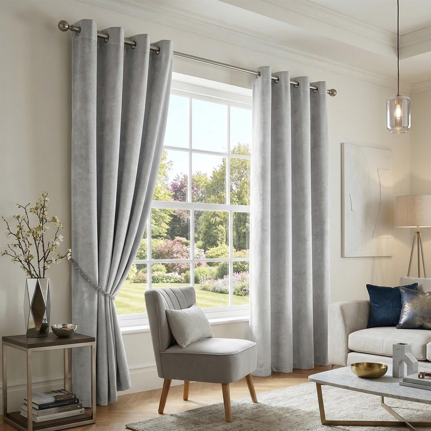 Luxury Living Velvet Eyelet Blackout Curtains 168cm x 229cm - Silver