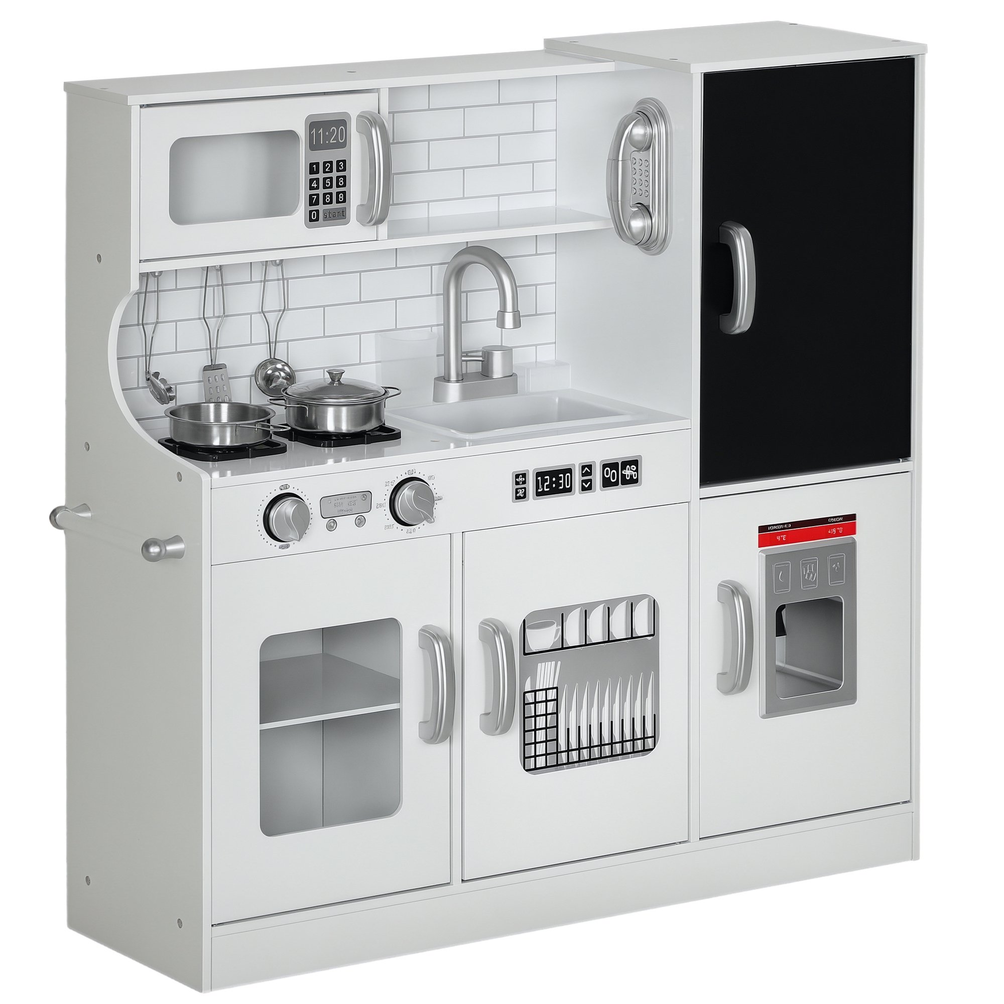 AIYAPLAY Chalkboard Microwave Ice Maker Stoves Sink Kids Play Kitchen - White
