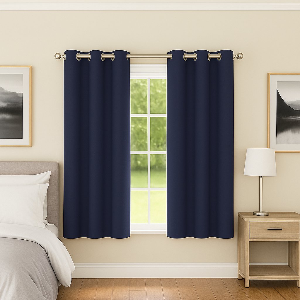 Enhanced Living Luna Plain Thermal Eyelet Curtains - 117 x 137cm - Navy