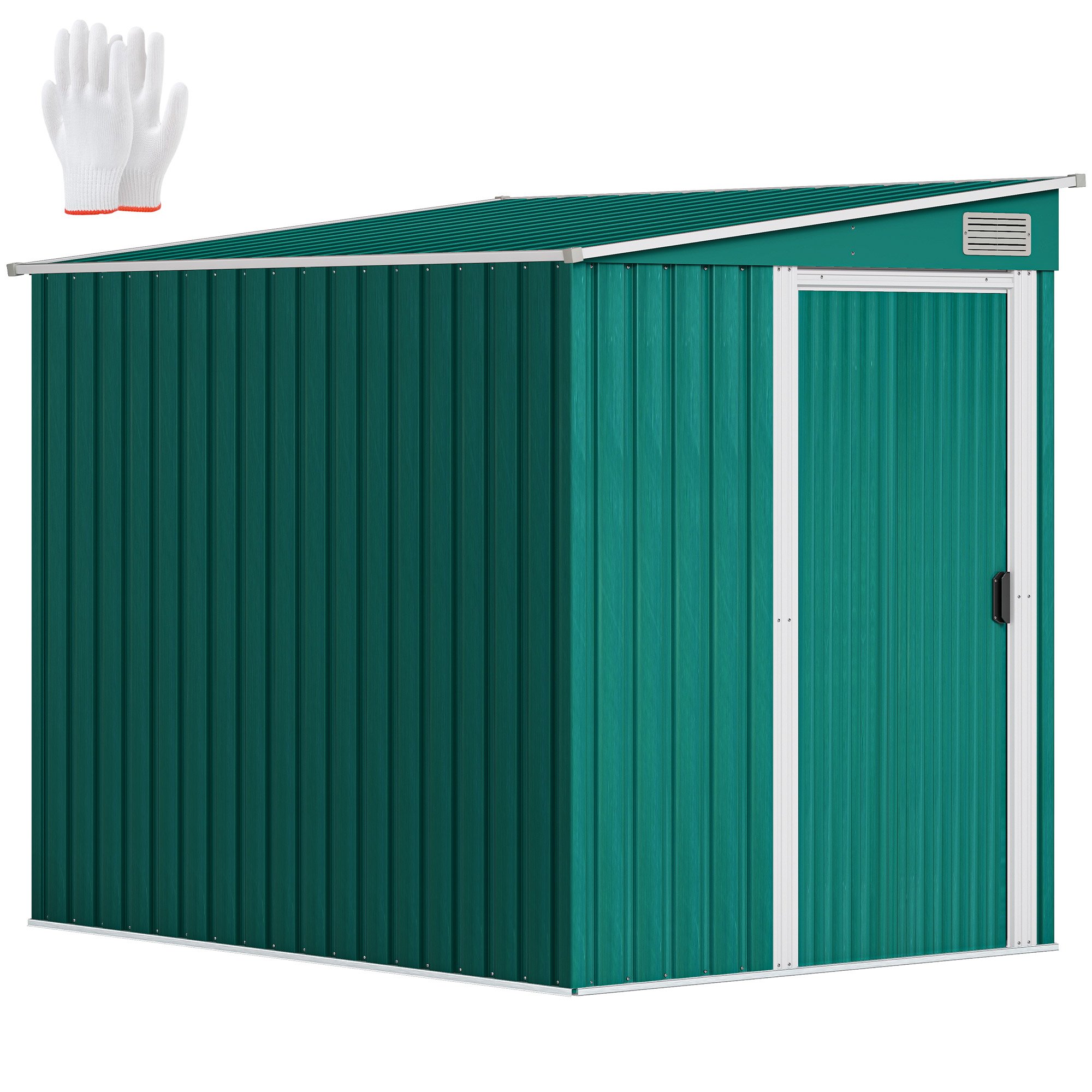 Outsunny Metal Garden Shed with Foundation Kit - Green