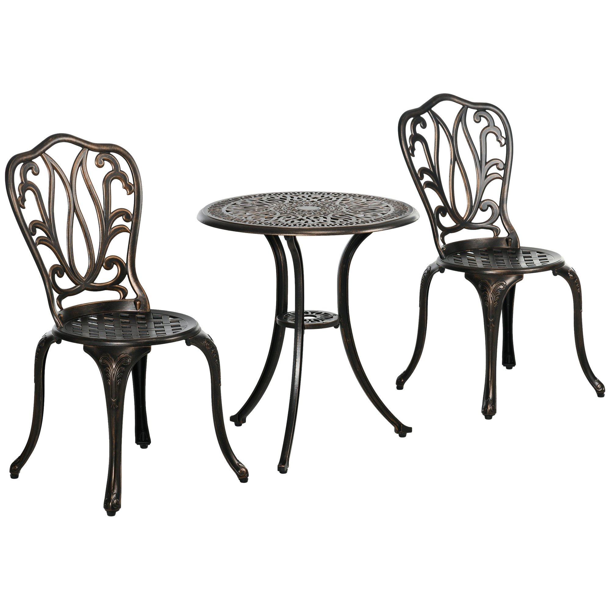 Outsunny Cast Aluminium Umbrella Hole Garden Bistro Set - Bronze