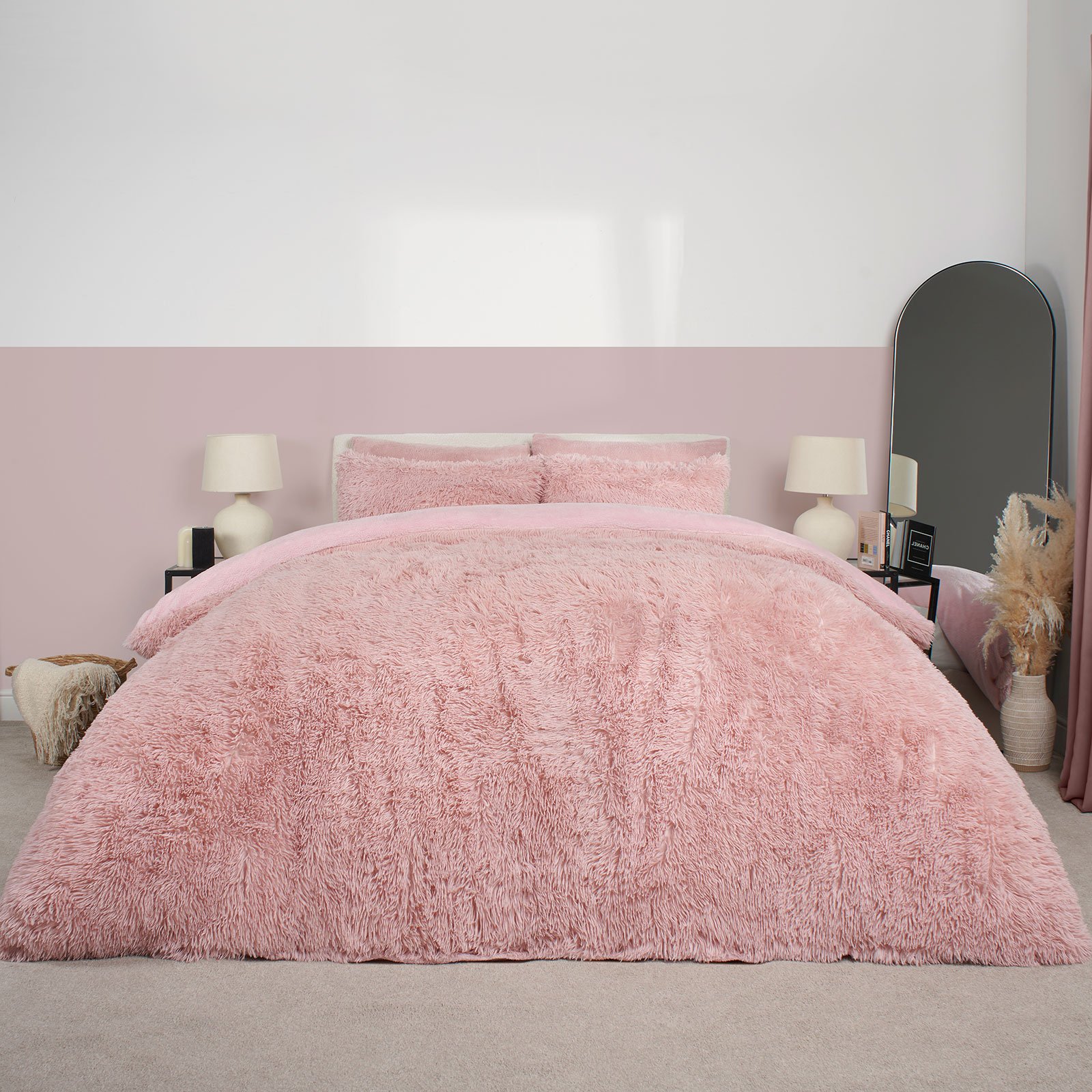 OHS Teddy Duvet Cover Set Bedding Soft Fleece Faux Fur Shaggy Blush - Single
