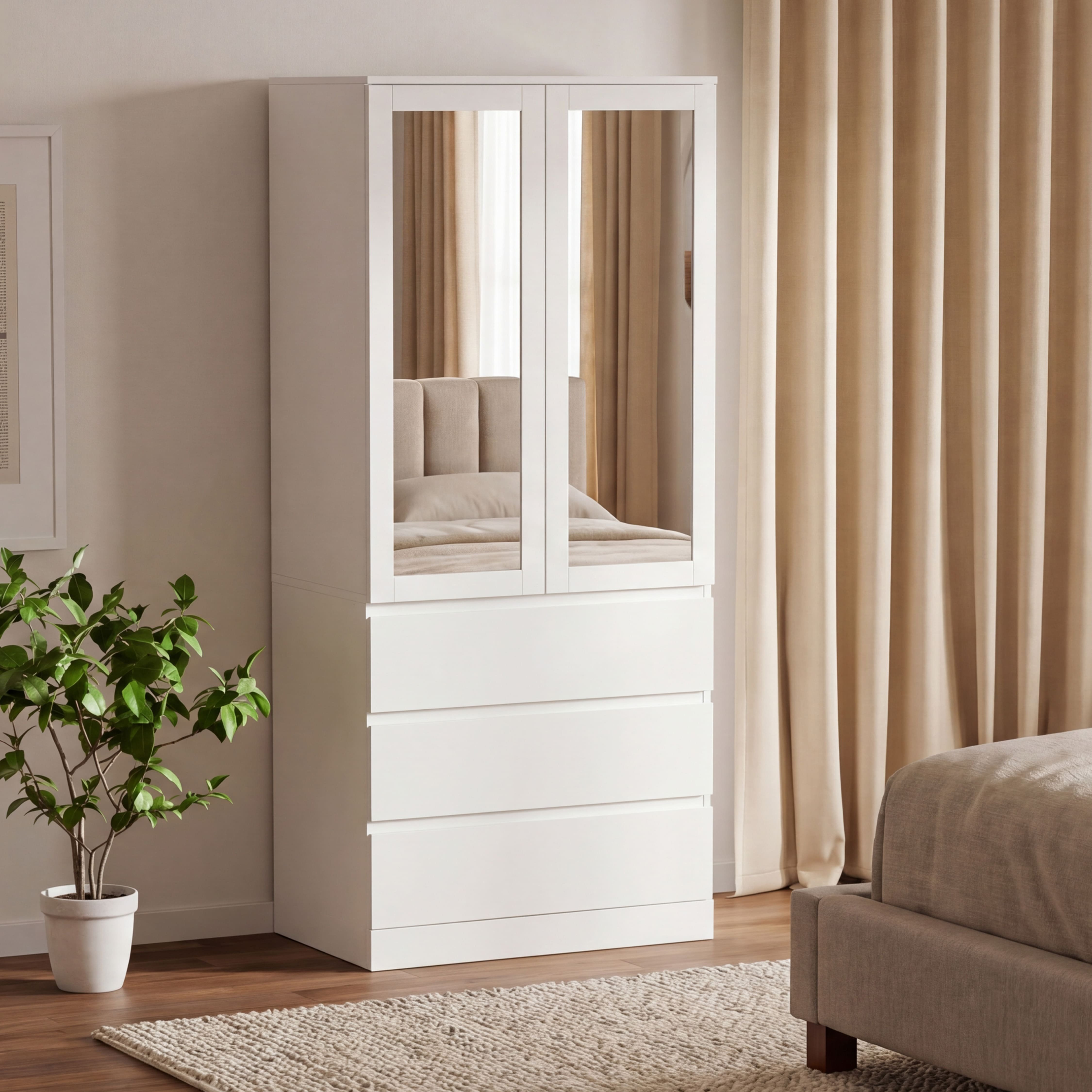 Vida Designs Denver 2 Door 3 Drawer Mirrored Wardrobe - White