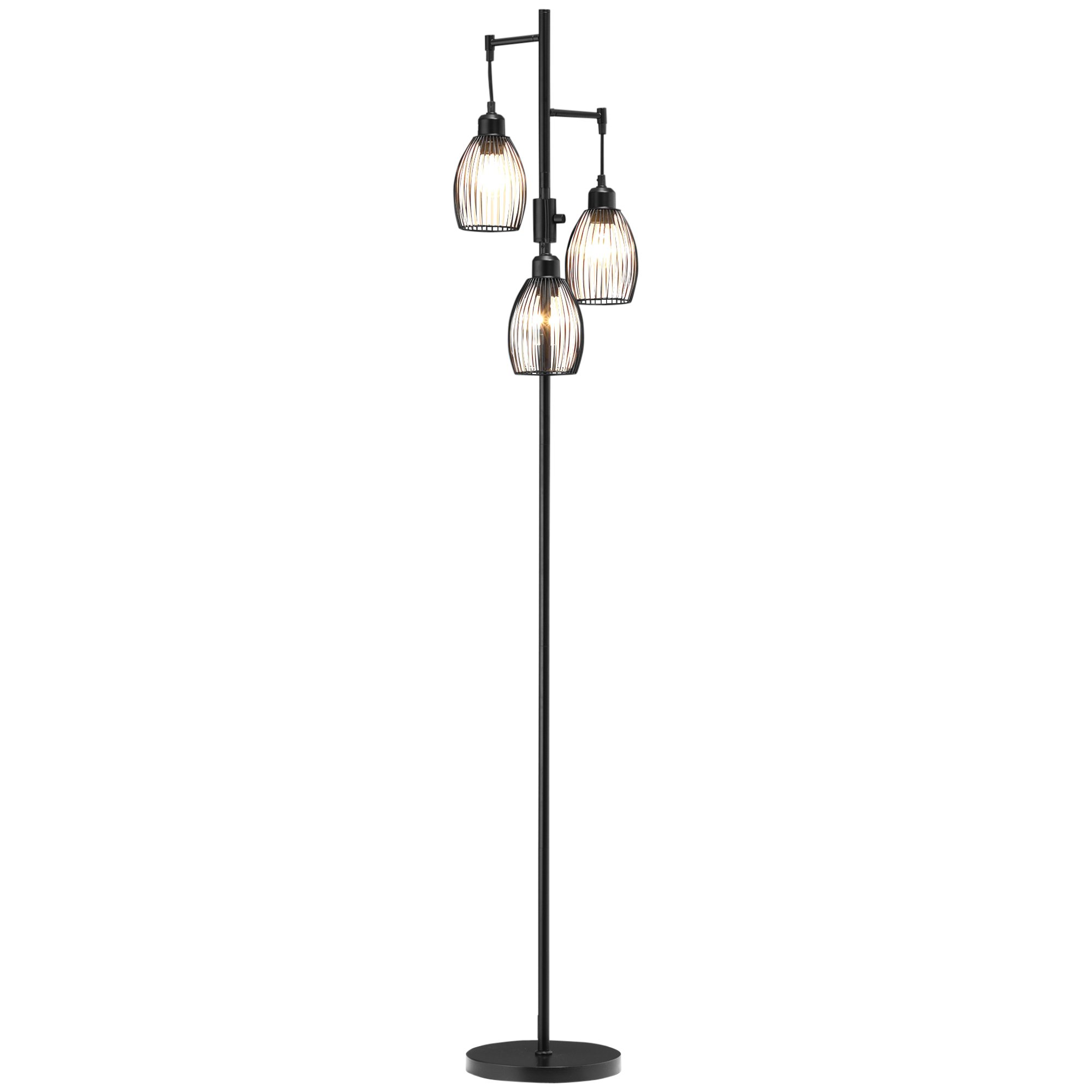 HOMCOM 3-Light Dimmable Steel Floor Lamp - Black