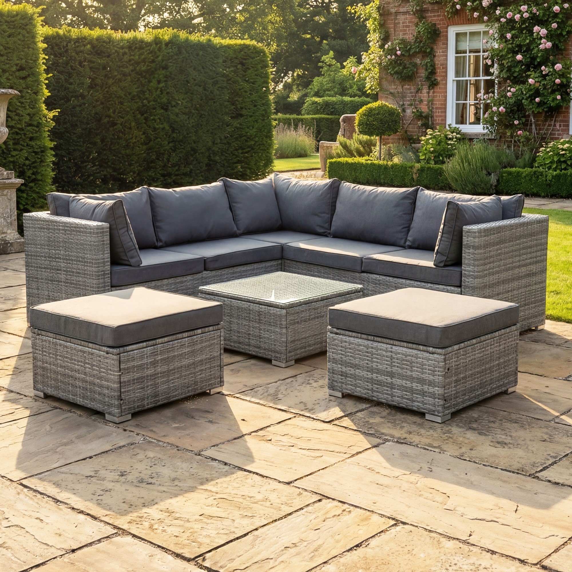 Artemis Home Oliena 7 Seat Modular Rattan L-Shaped Corner Furniture - Grey