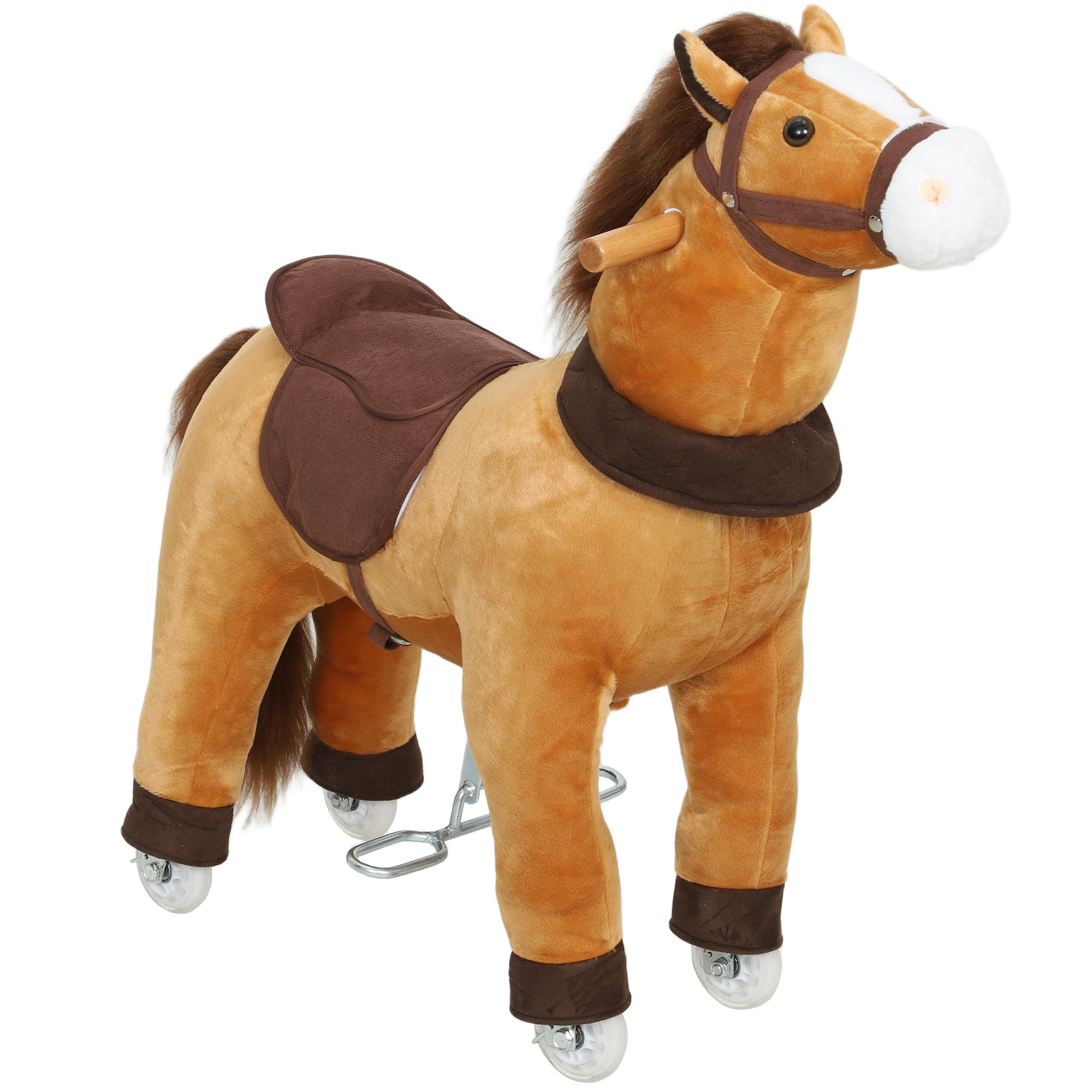 AIYAPLAY Mechanical Wheels Saddle Plush Kids Ride On Horse - Brown